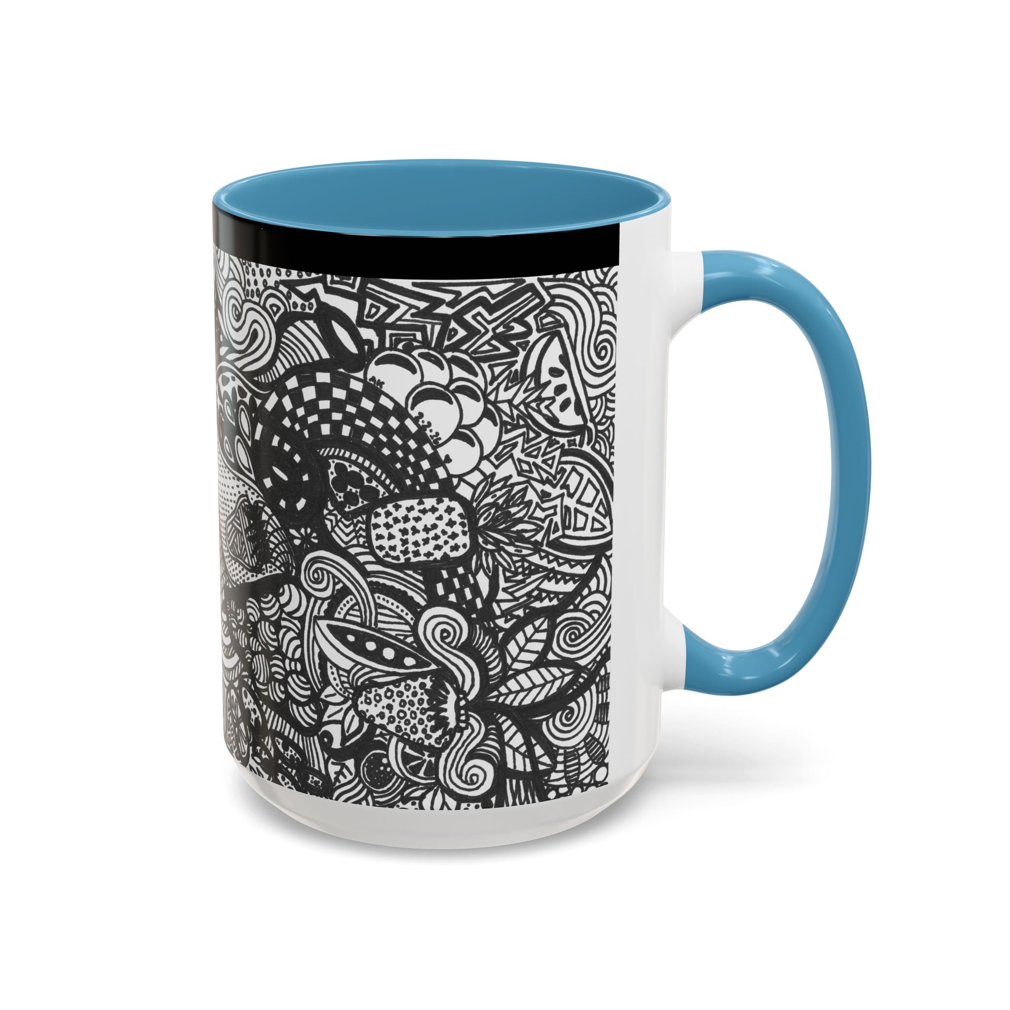 Black and White Doodle Pattern Accent Coffee Mug | 11oz 15oz