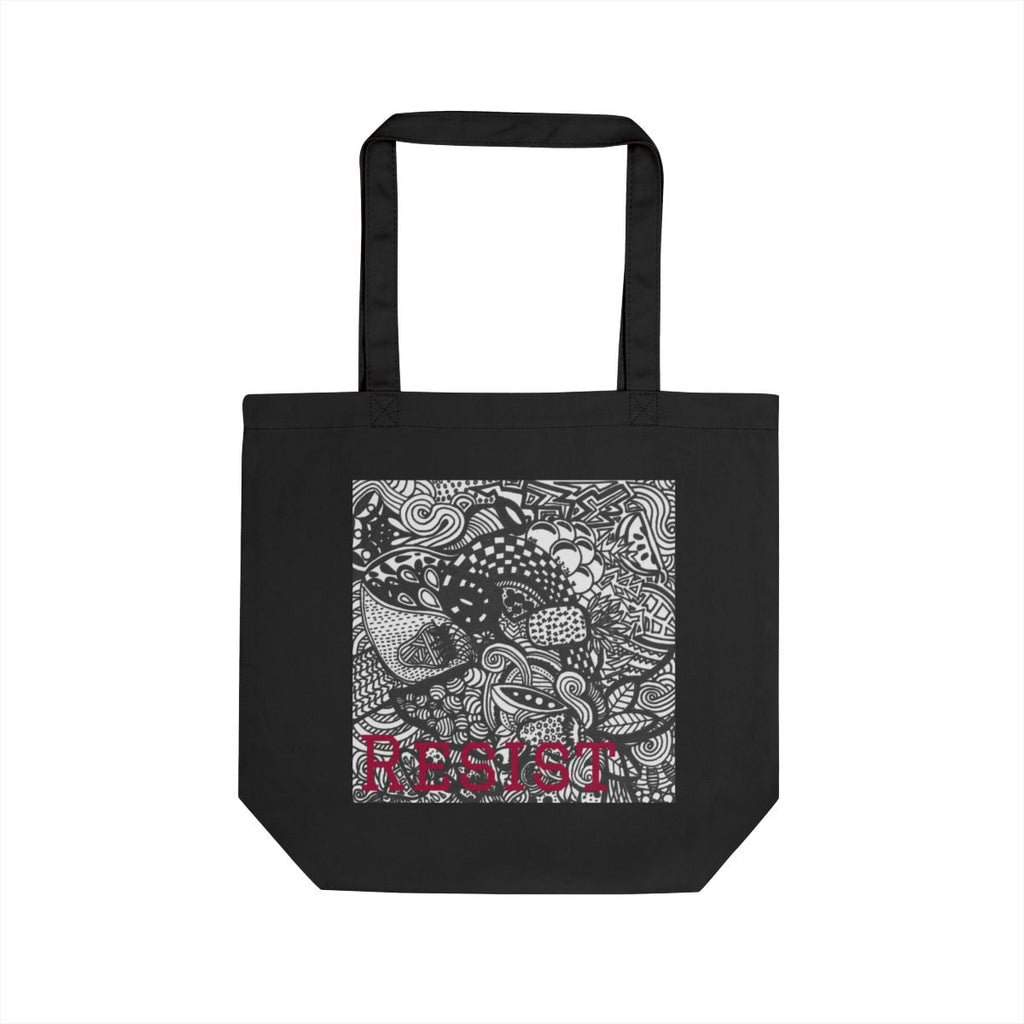RESIST Zentangle Art Tote Bag | Black Canvas Tote