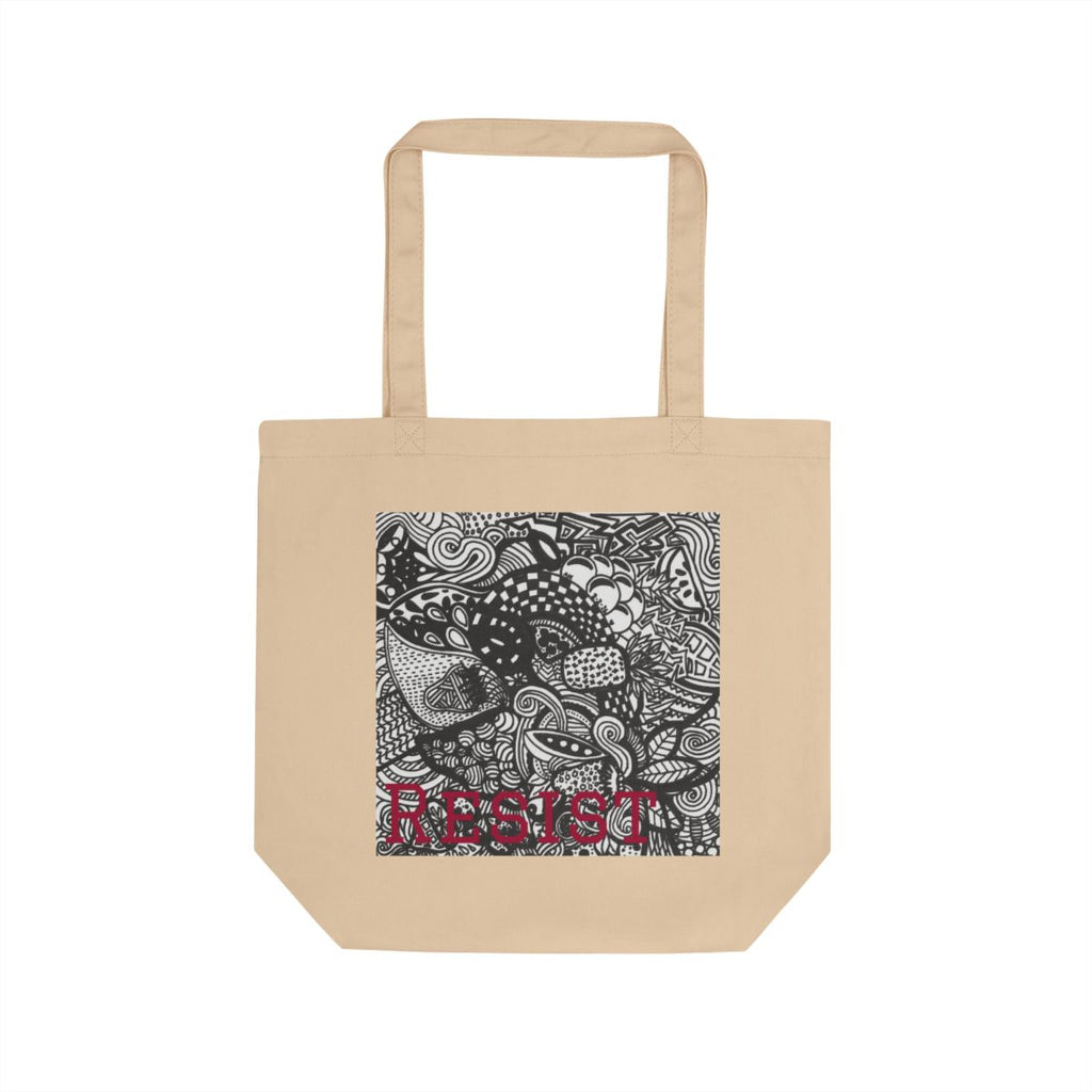RESIST Zentangle Art Tote Bag | Black Canvas Tote