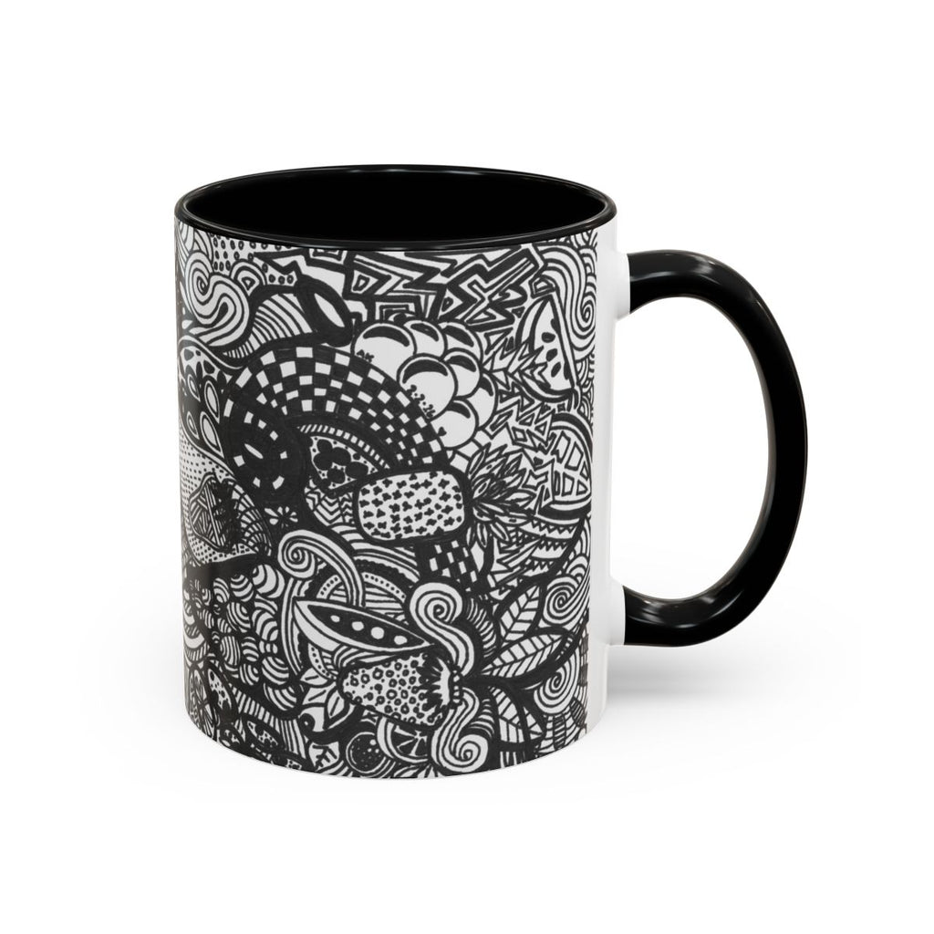 Black and White Doodle Pattern Accent Coffee Mug | 11oz 15oz