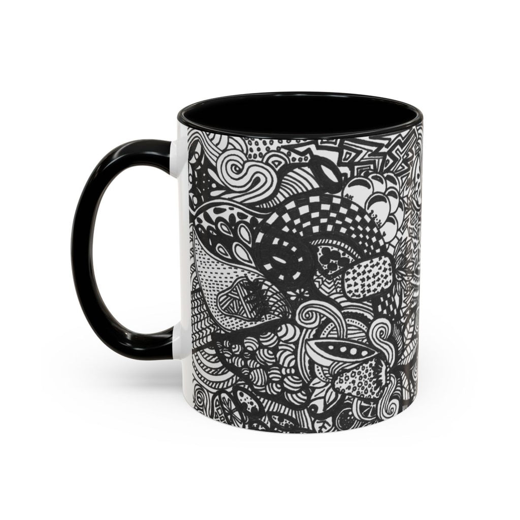 Black and White Doodle Pattern Accent Coffee Mug | 11oz 15oz