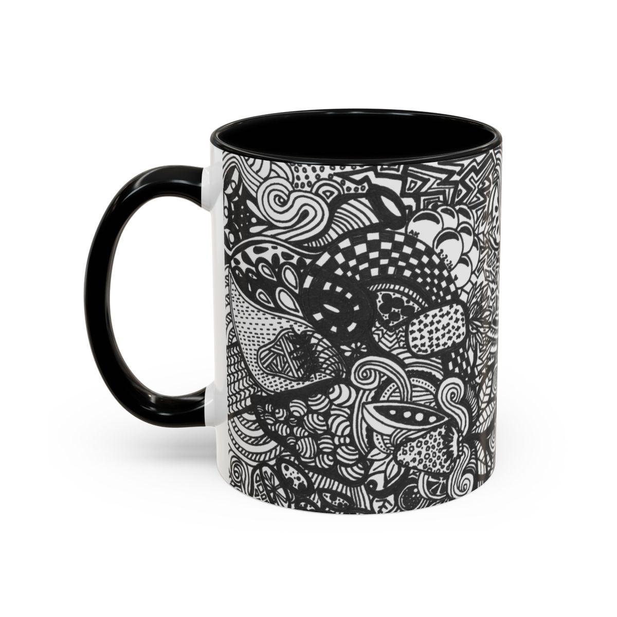 Black and White Doodle Pattern Accent Coffee Mug | 11oz 15oz