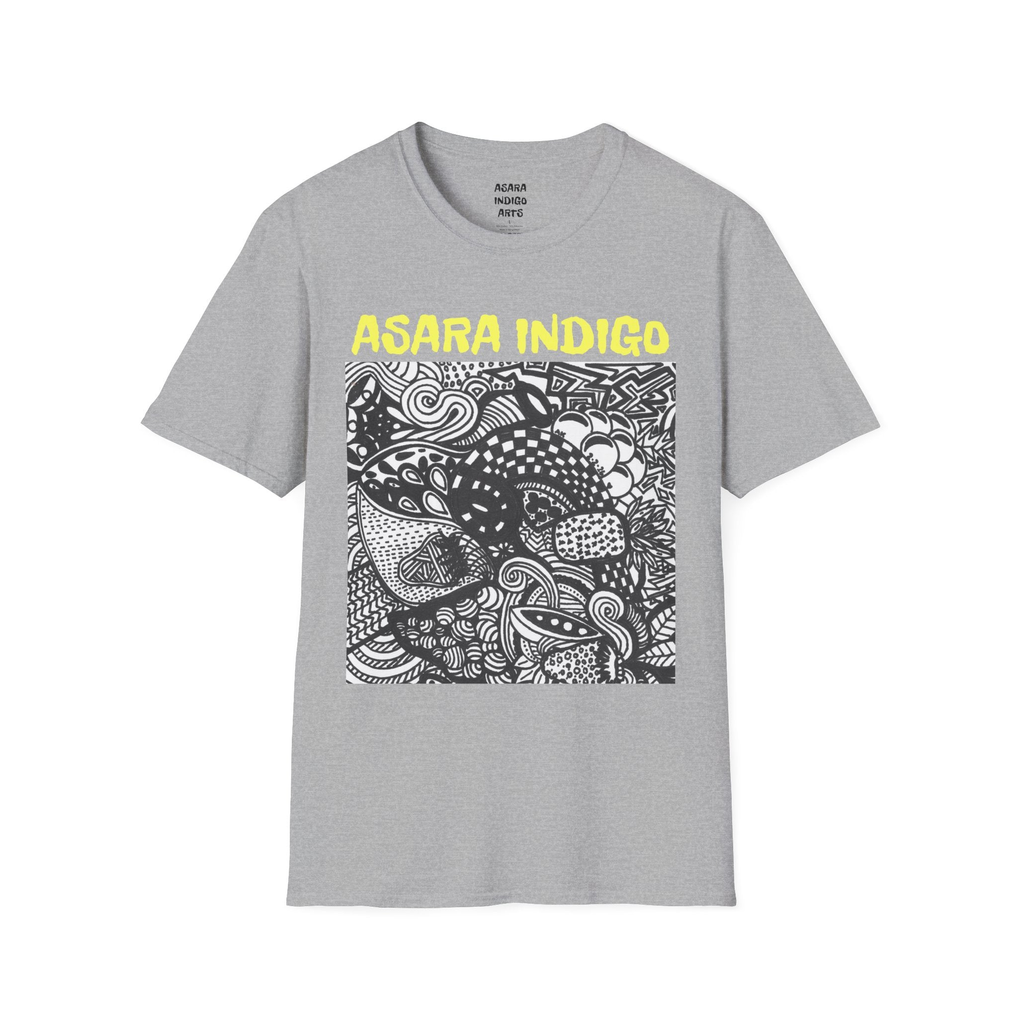 Indigo Doodle Art T-Shirt — 'ASARA INDIGO' Black & White Abstract Graphic Tee