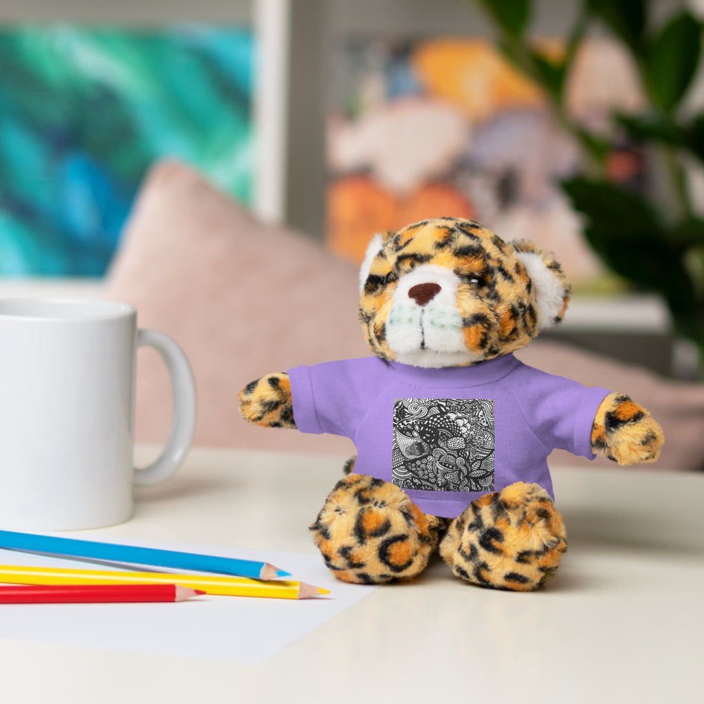 Black and White Zentangle Stuffed Animal Gift with Printed Tee
