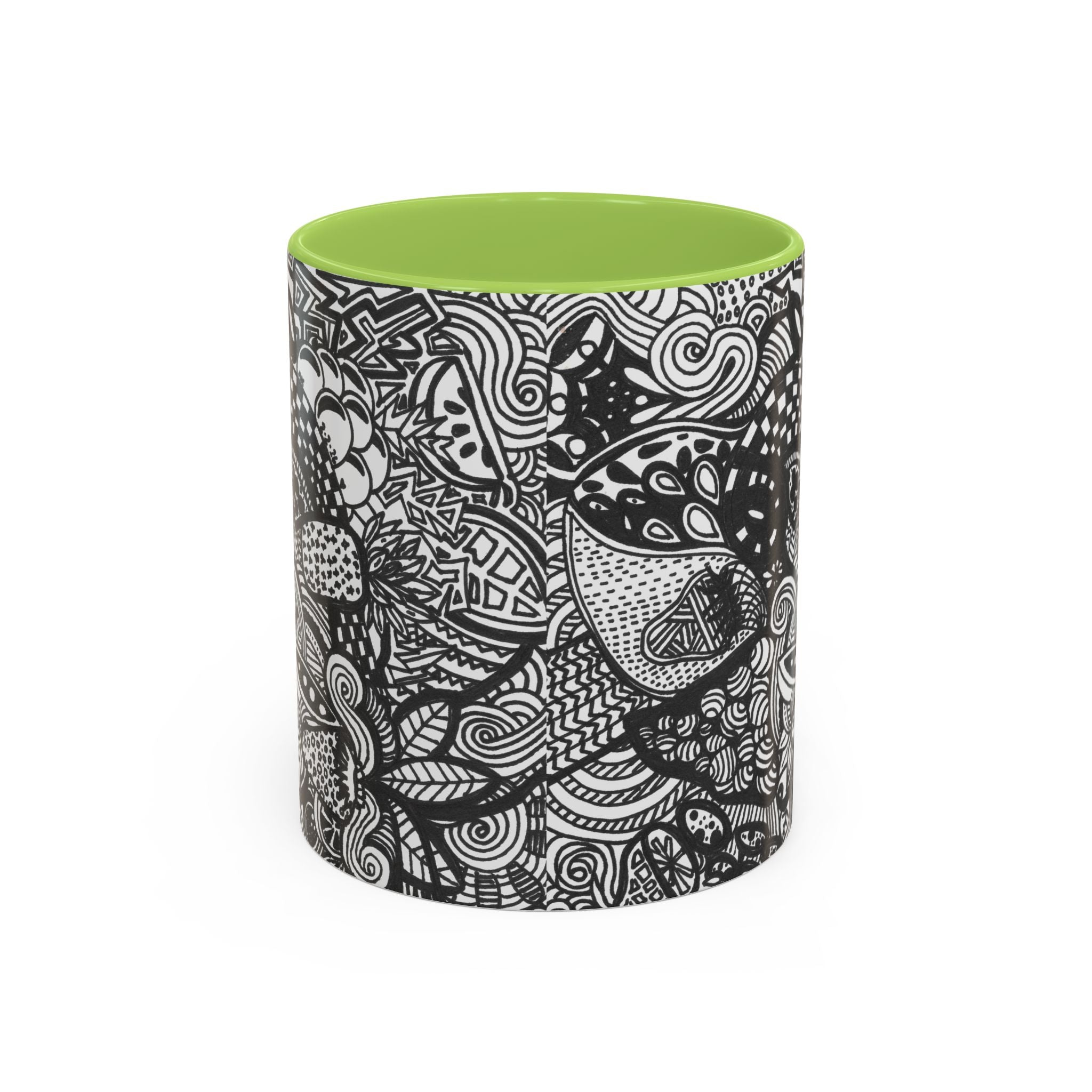 Black and White Doodle Pattern Accent Coffee Mug | 11oz 15oz