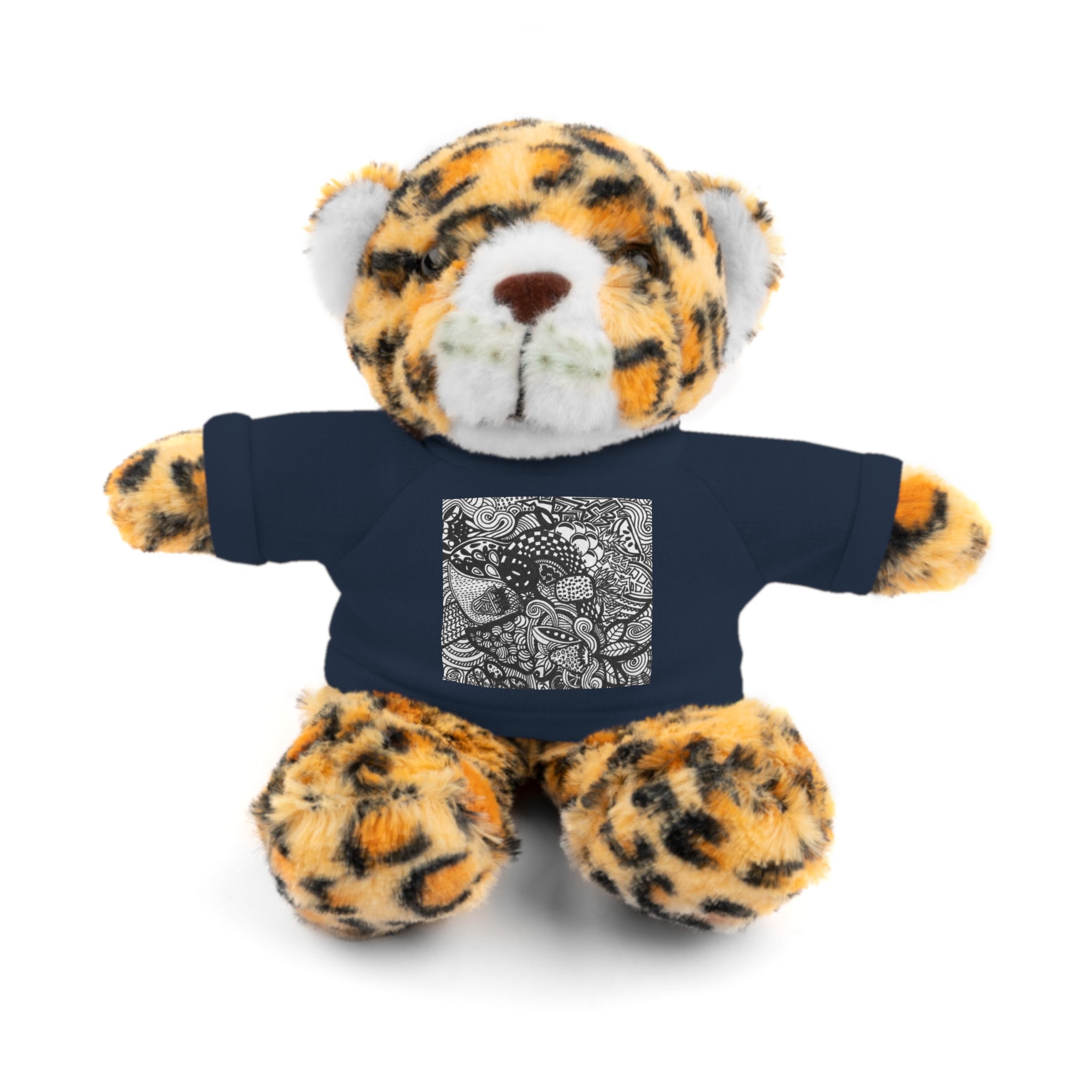 Black and White Zentangle Stuffed Animal Gift with Printed Tee