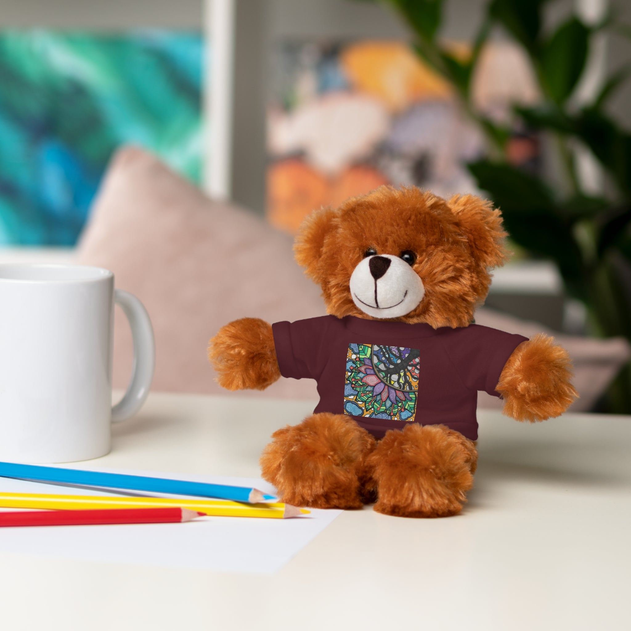 Colorful Tree of Growth stuffed animal with printed tee