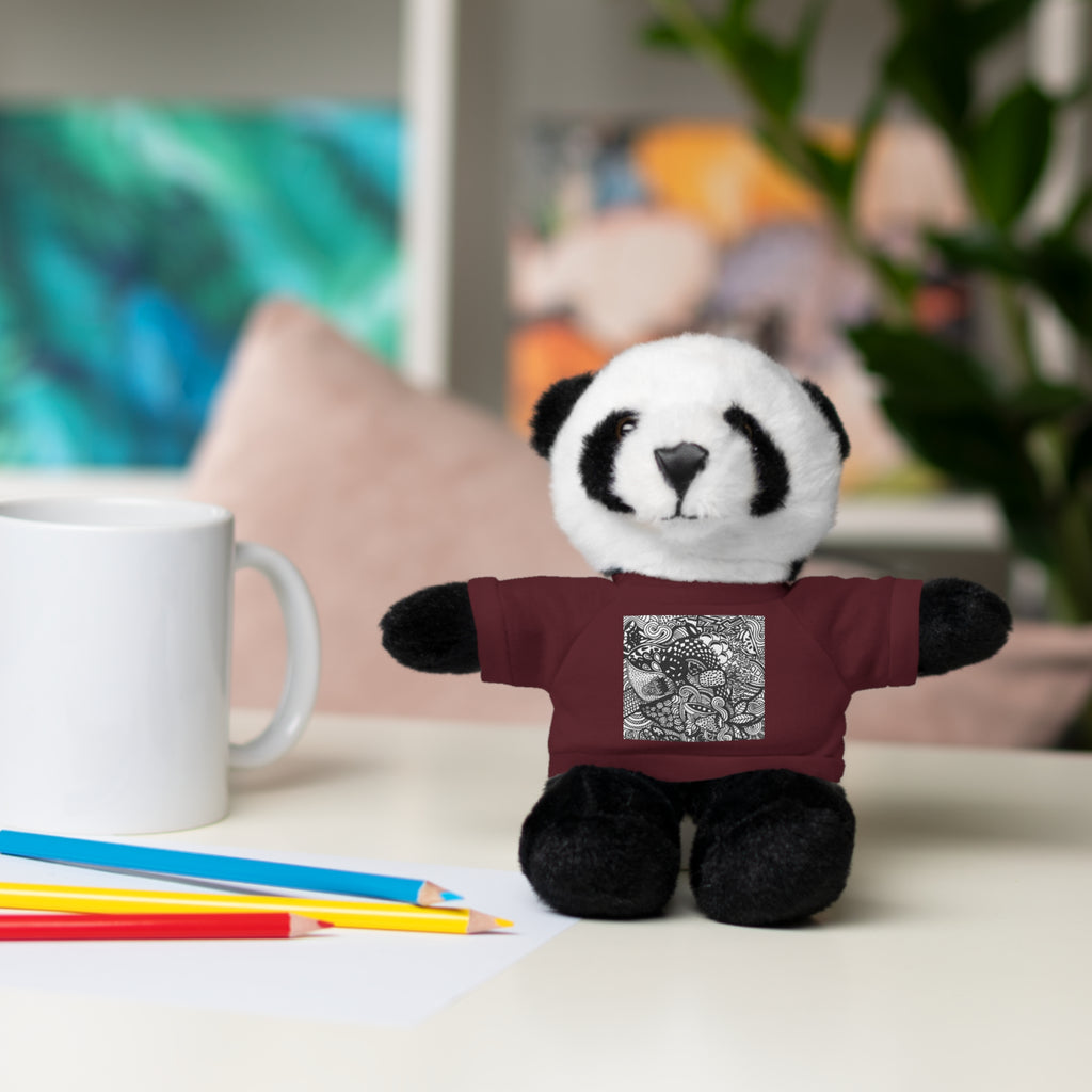 Black and White Zentangle Stuffed Animal Gift with Printed Tee