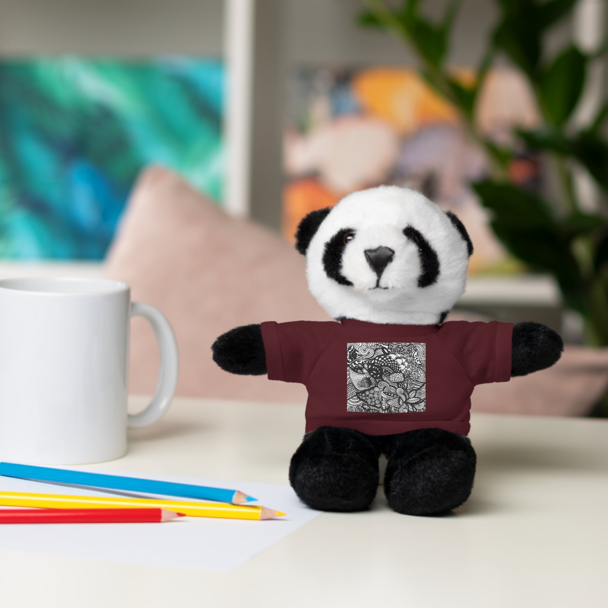 Black and White Zentangle Stuffed Animal Gift with Printed Tee