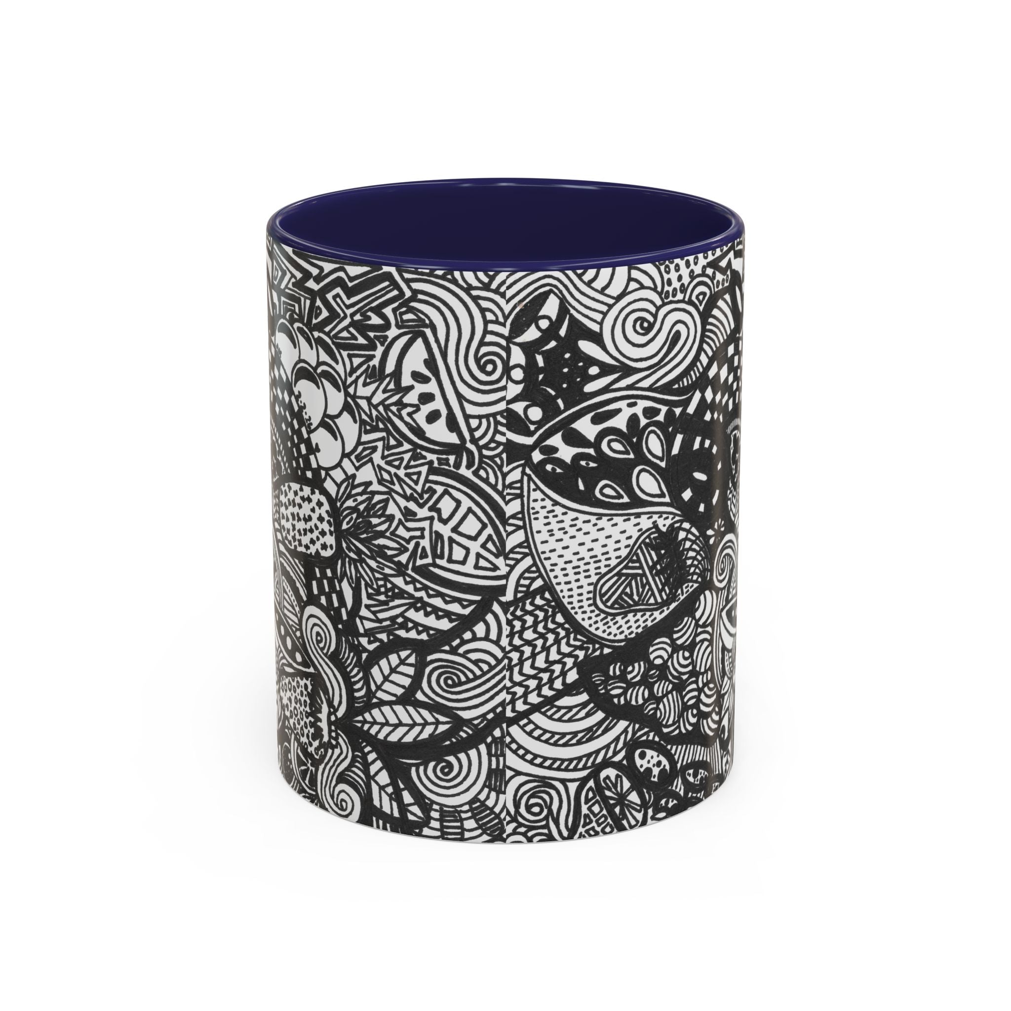 Black and White Doodle Pattern Accent Coffee Mug | 11oz 15oz
