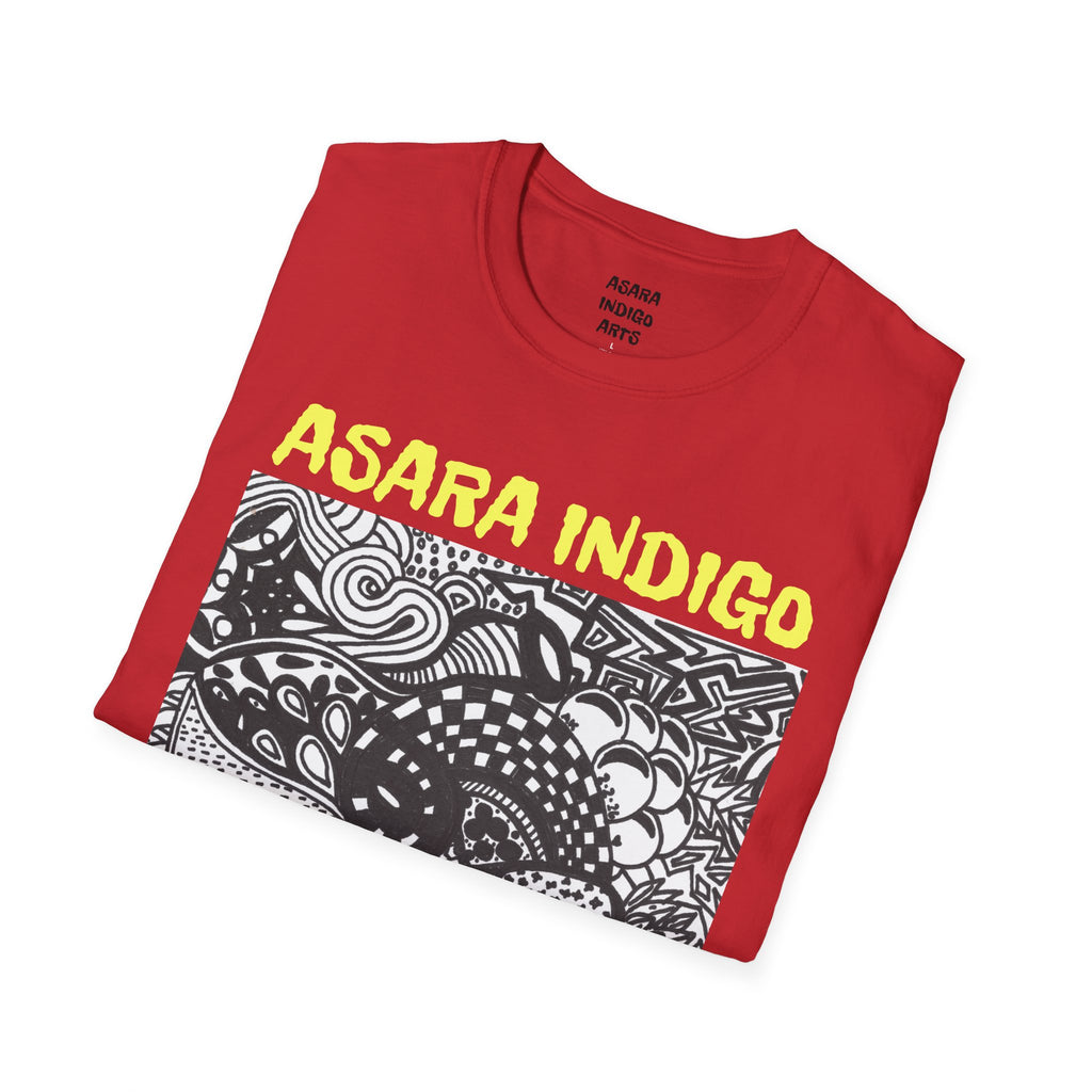 Indigo Doodle Art T-Shirt — 'ASARA INDIGO' Black & White Abstract Graphic Tee