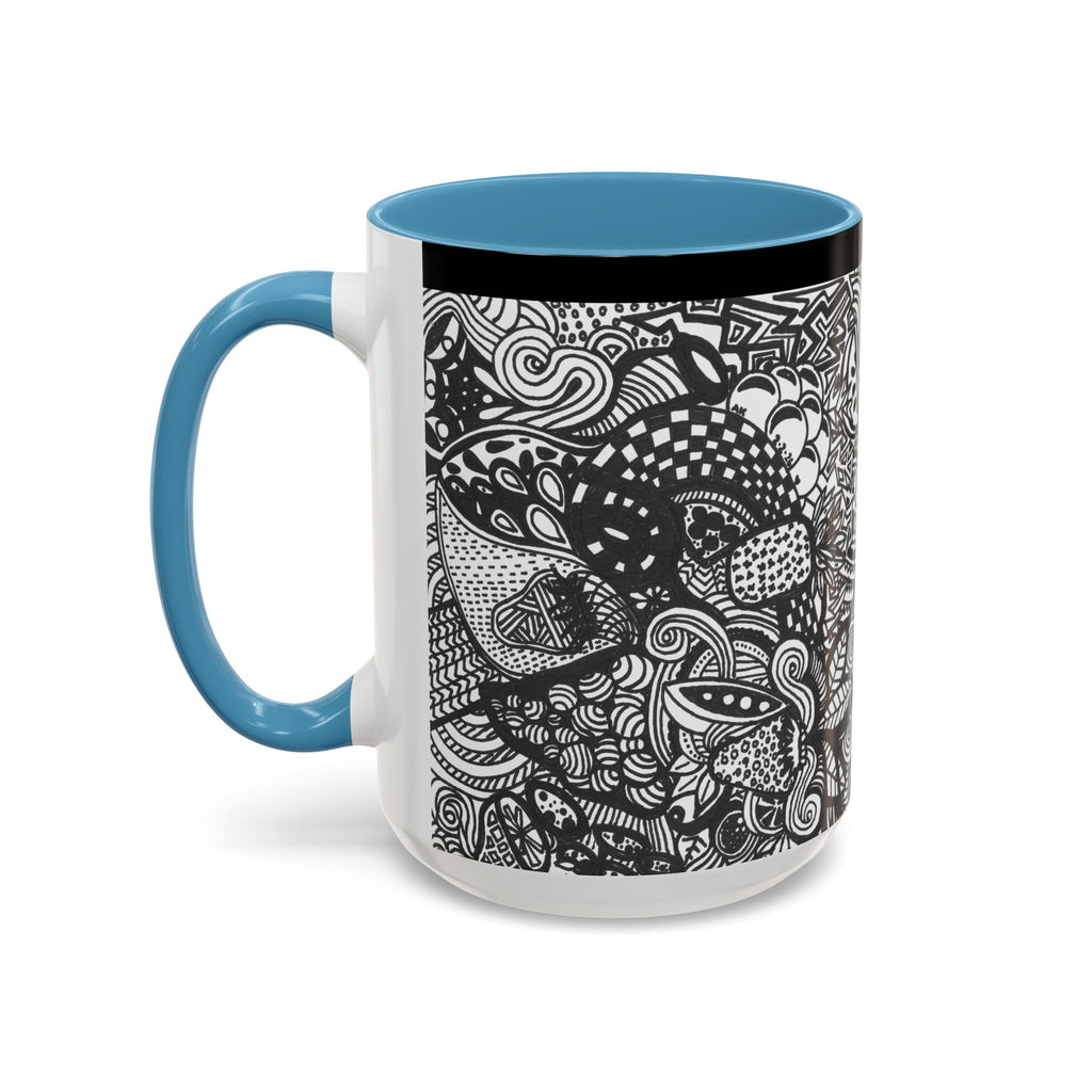 Black and White Doodle Pattern Accent Coffee Mug | 11oz 15oz