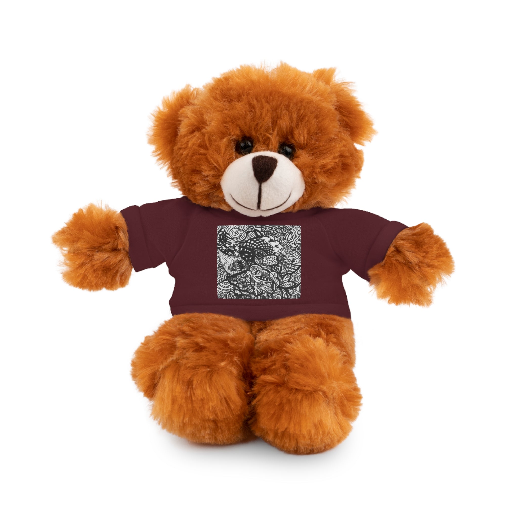 Black and White Zentangle Stuffed Animal Gift with Printed Tee