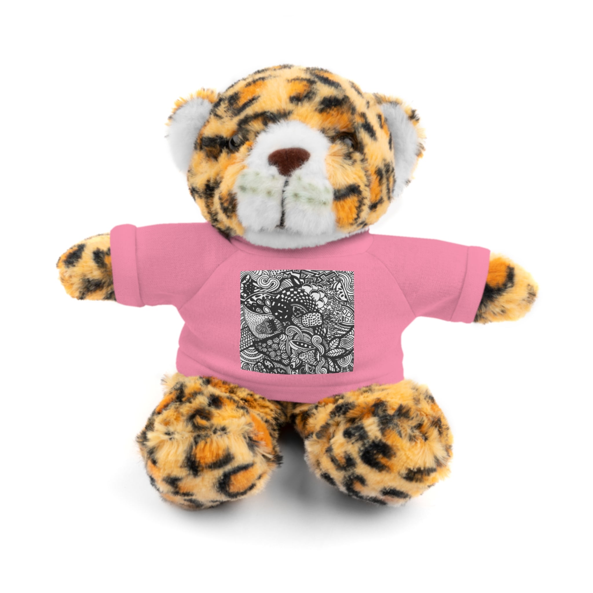 Black and White Zentangle Stuffed Animal Gift with Printed Tee