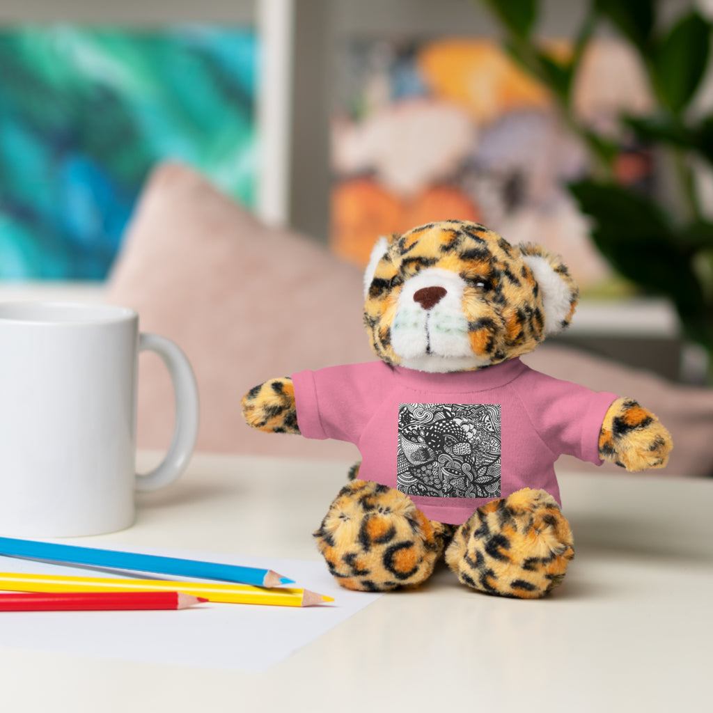 Black and White Zentangle Stuffed Animal Gift with Printed Tee