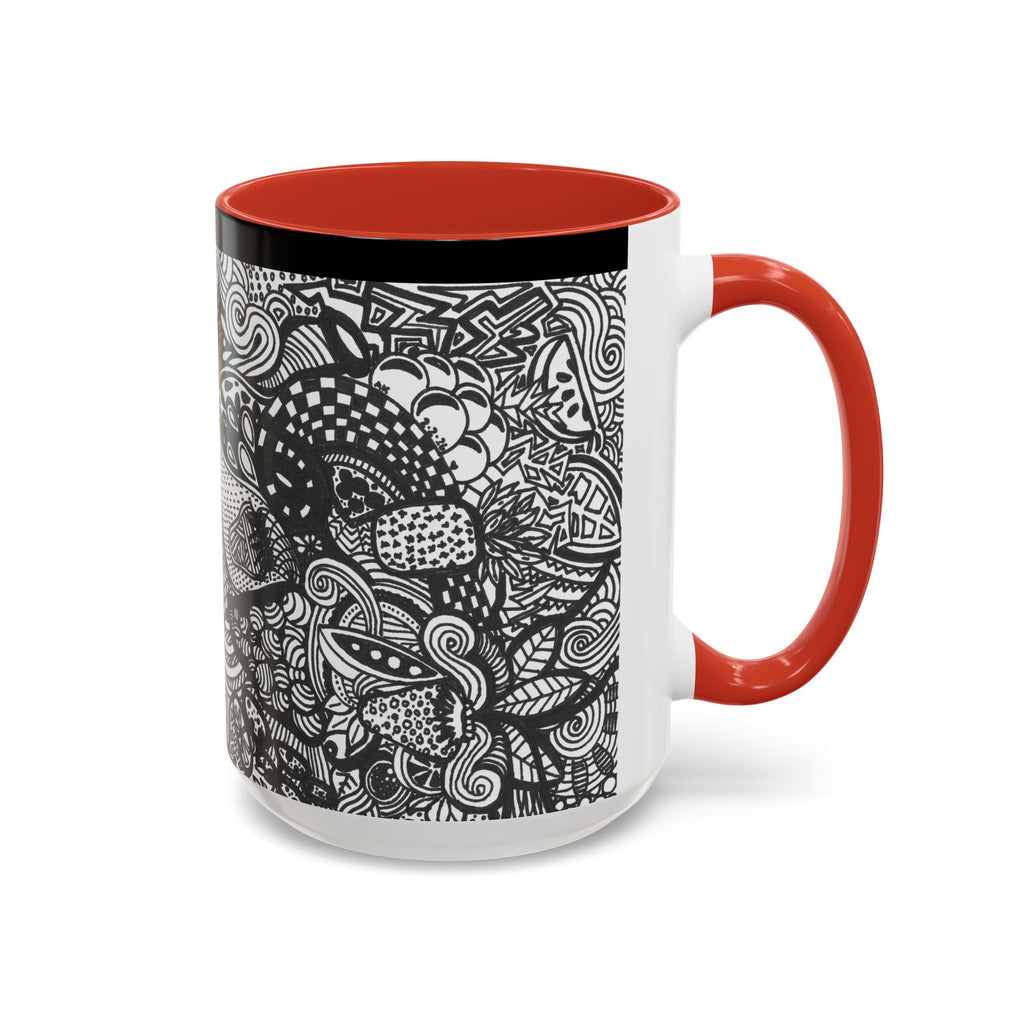 Black and White Doodle Pattern Accent Coffee Mug | 11oz 15oz