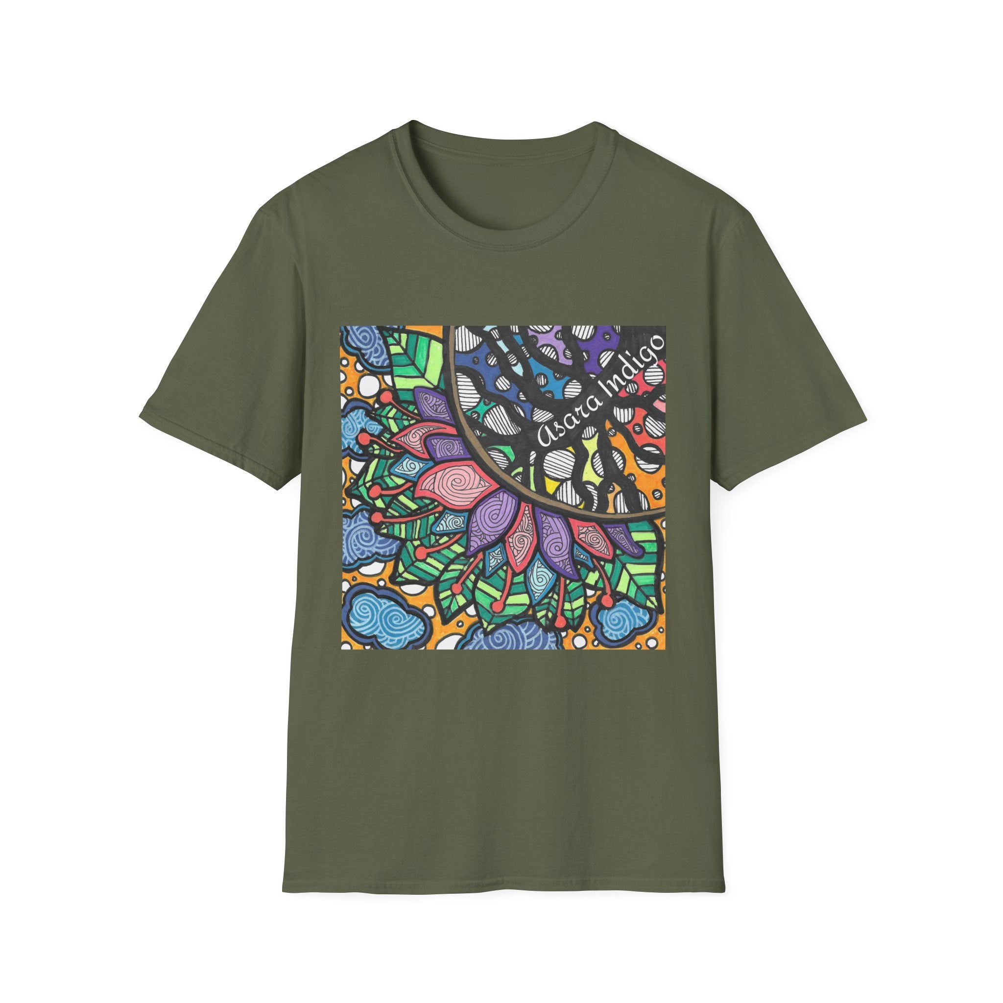 Mandala Floral Tee — Colorful Boho Graphic T-Shirt with 'Algora Indico' Design