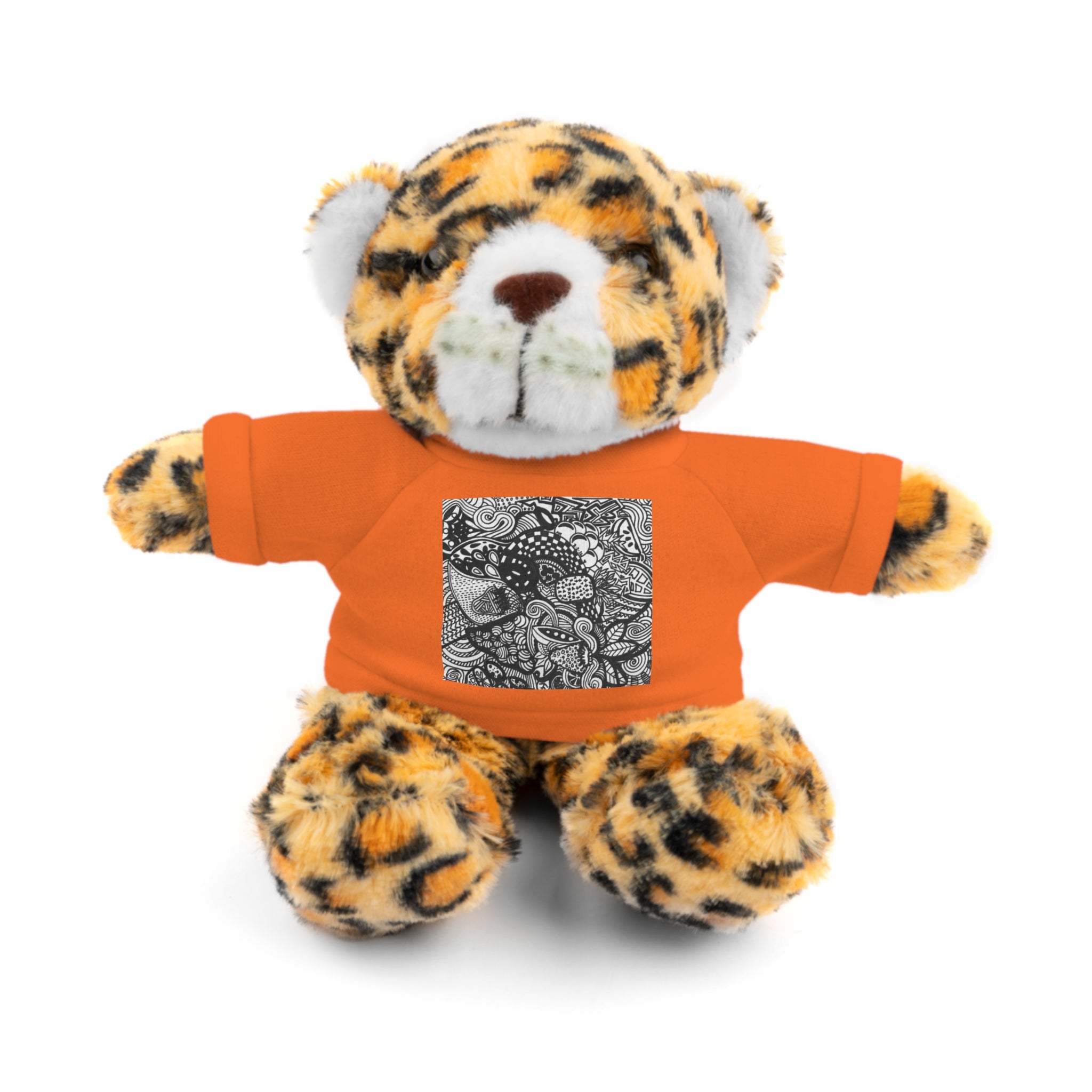 Black and White Zentangle Stuffed Animal Gift with Printed Tee