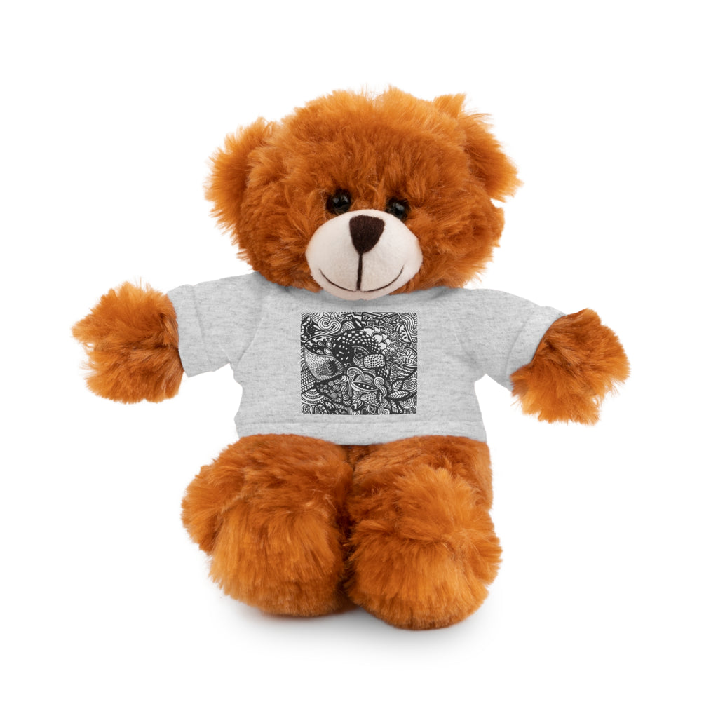 Black and White Zentangle Stuffed Animal Gift with Printed Tee