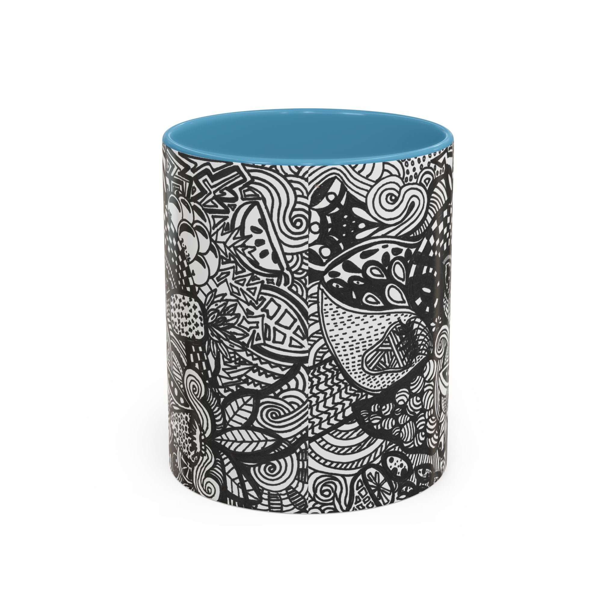 Black and White Doodle Pattern Accent Coffee Mug | 11oz 15oz