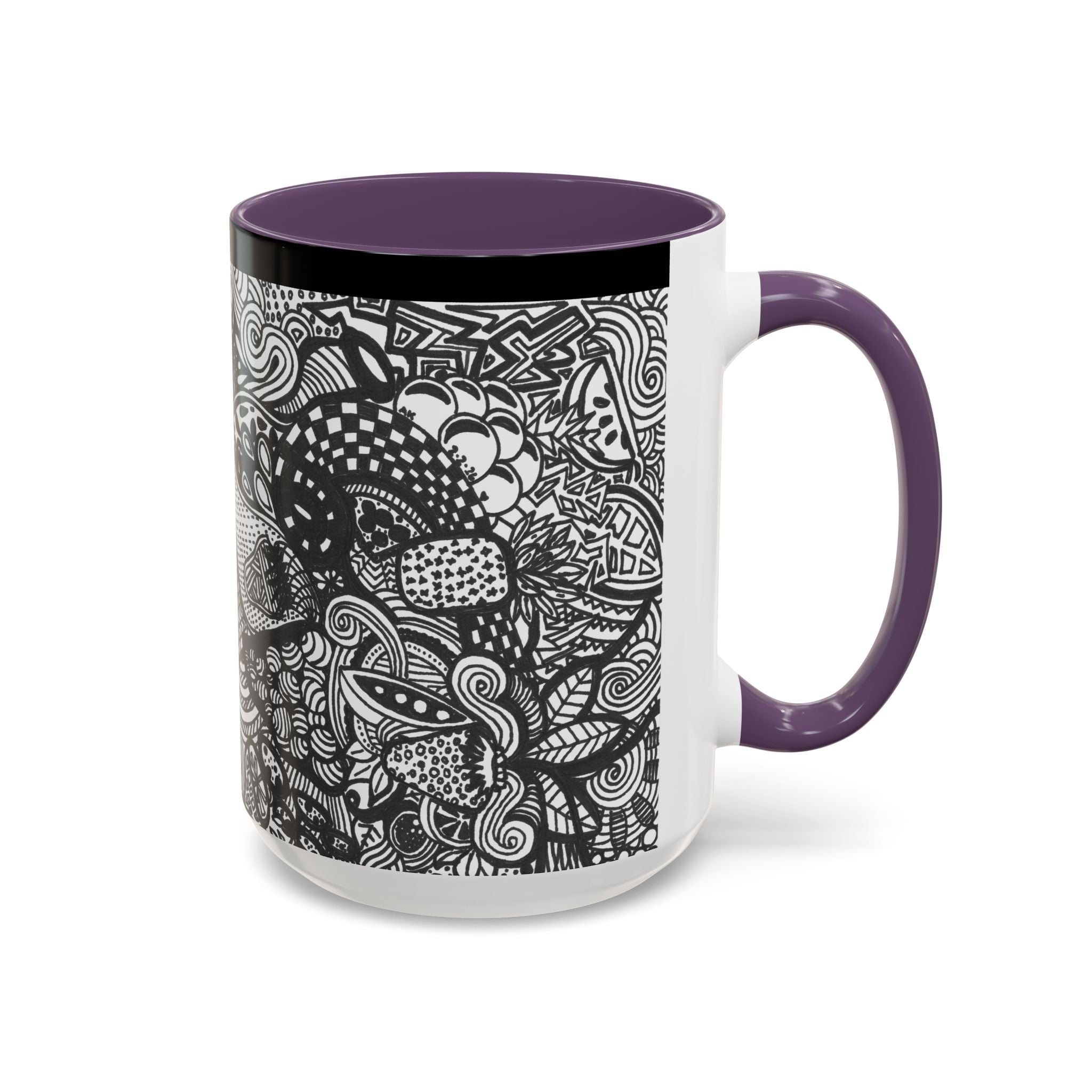 Black and White Doodle Pattern Accent Coffee Mug | 11oz 15oz