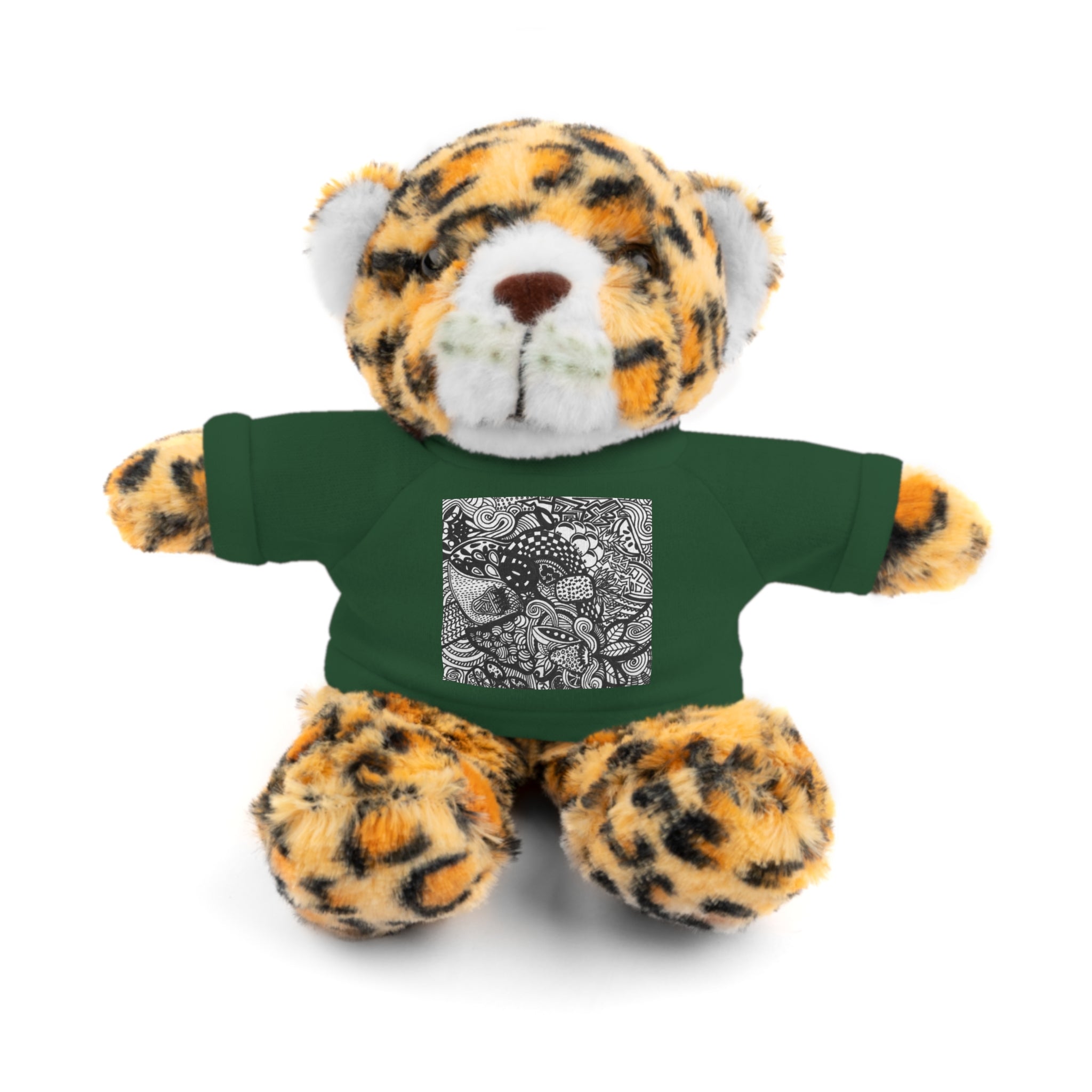 Black and White Zentangle Stuffed Animal Gift with Printed Tee