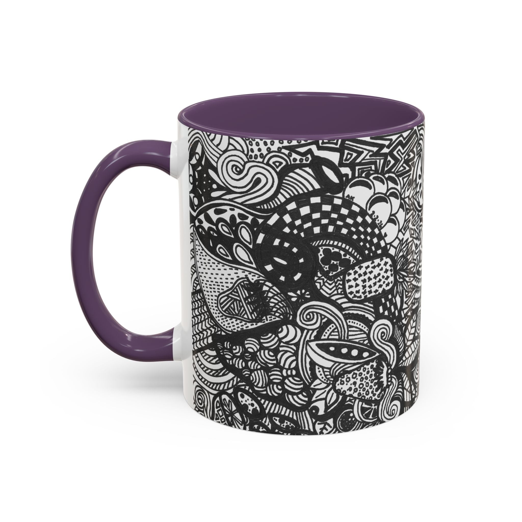 Black and White Doodle Pattern Accent Coffee Mug | 11oz 15oz