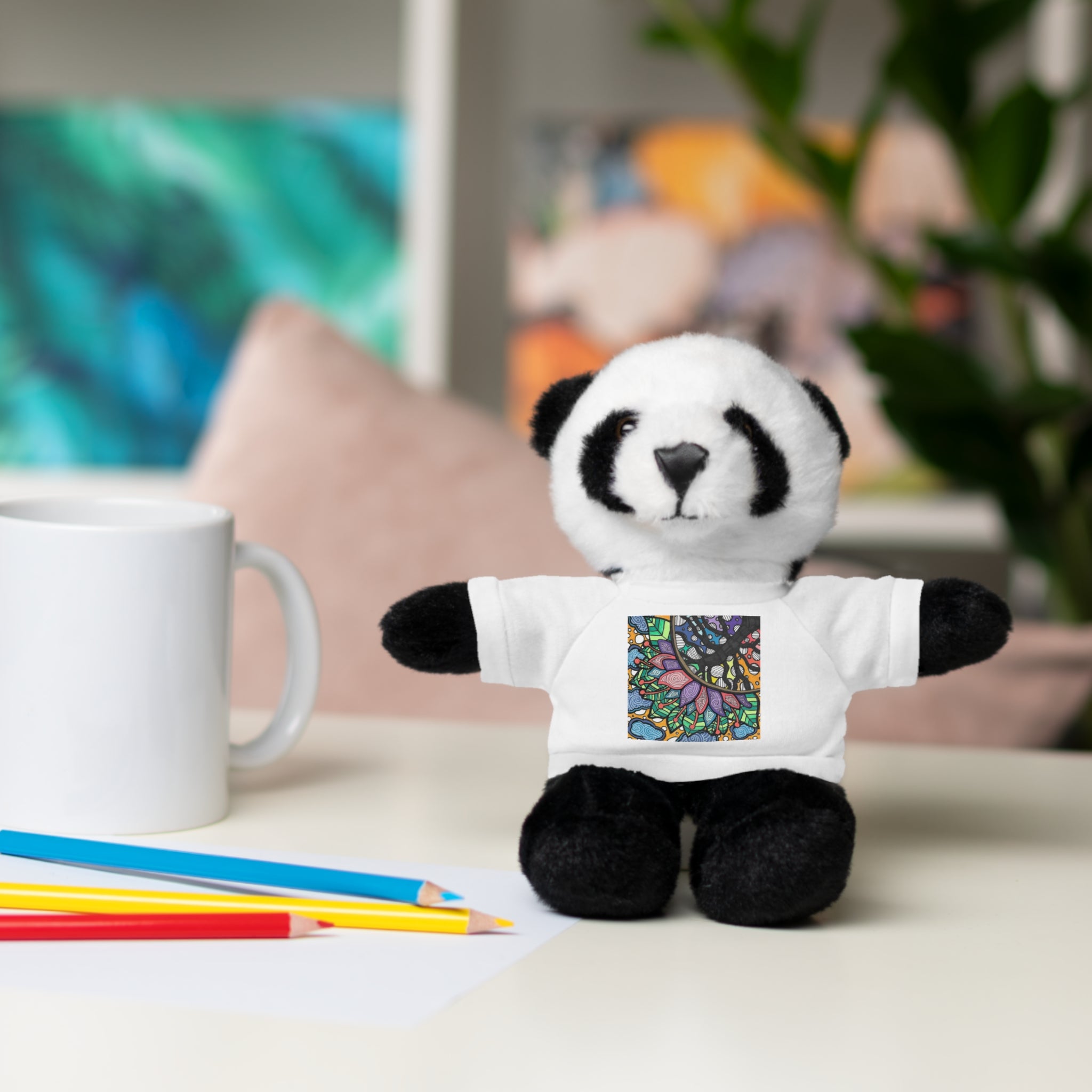 Colorful Tree of Growth stuffed animal with printed tee