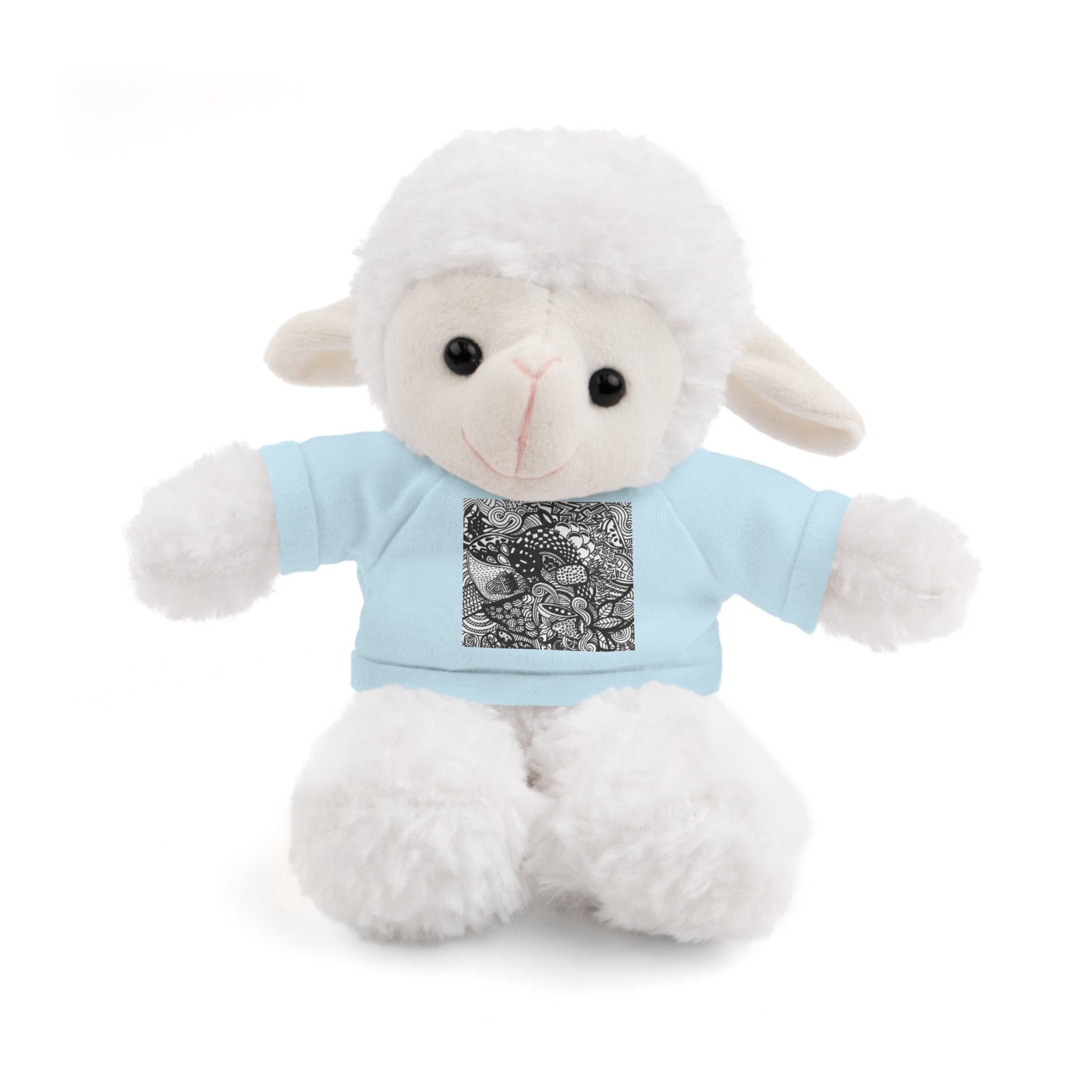 Black and White Zentangle Stuffed Animal Gift with Printed Tee