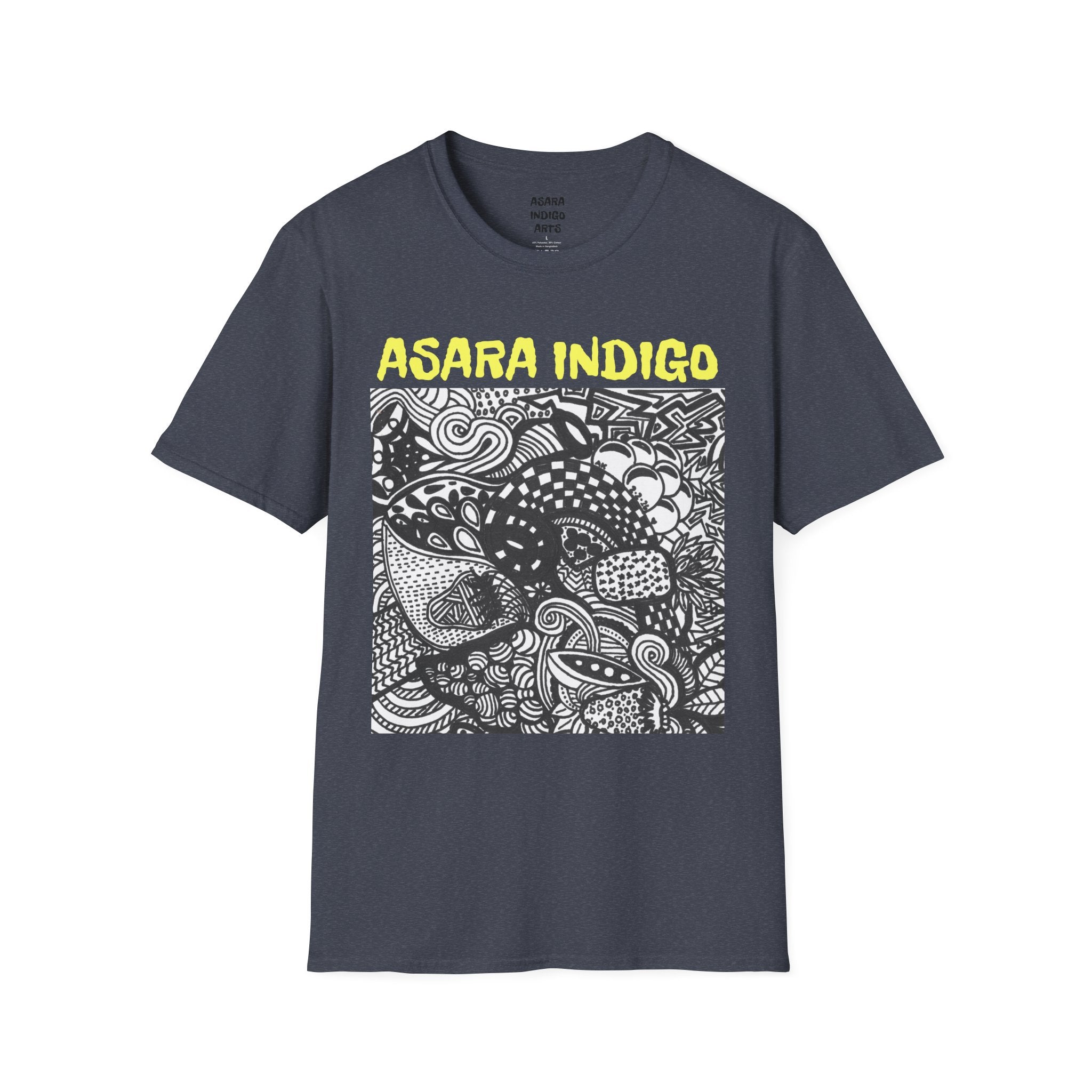 Indigo Doodle Art T-Shirt — 'ASARA INDIGO' Black & White Abstract Graphic Tee