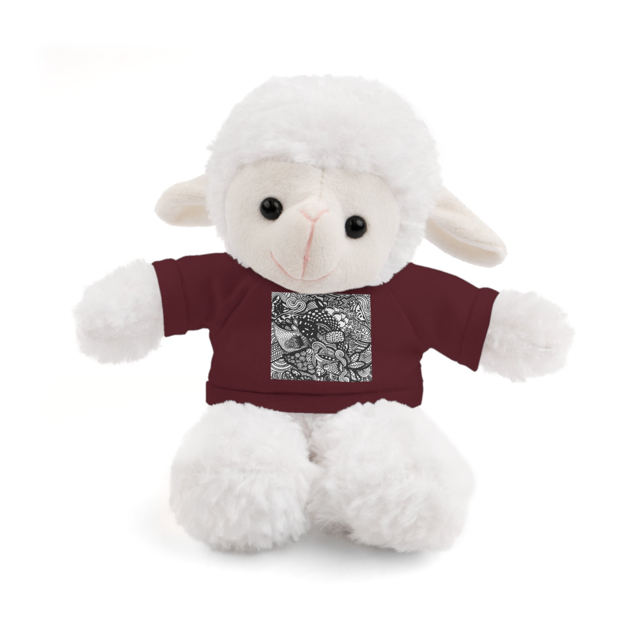 Black and White Zentangle Stuffed Animal Gift with Printed Tee