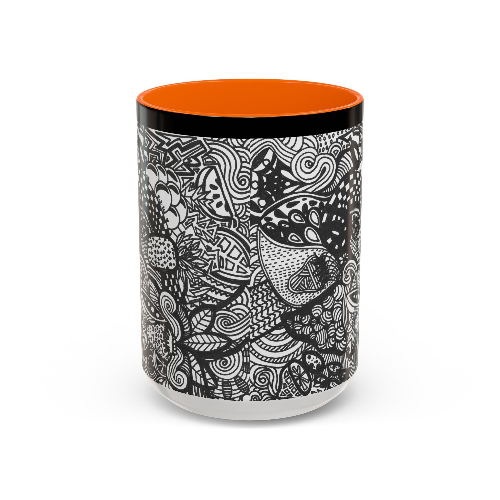 Black and White Doodle Pattern Accent Coffee Mug | 11oz 15oz