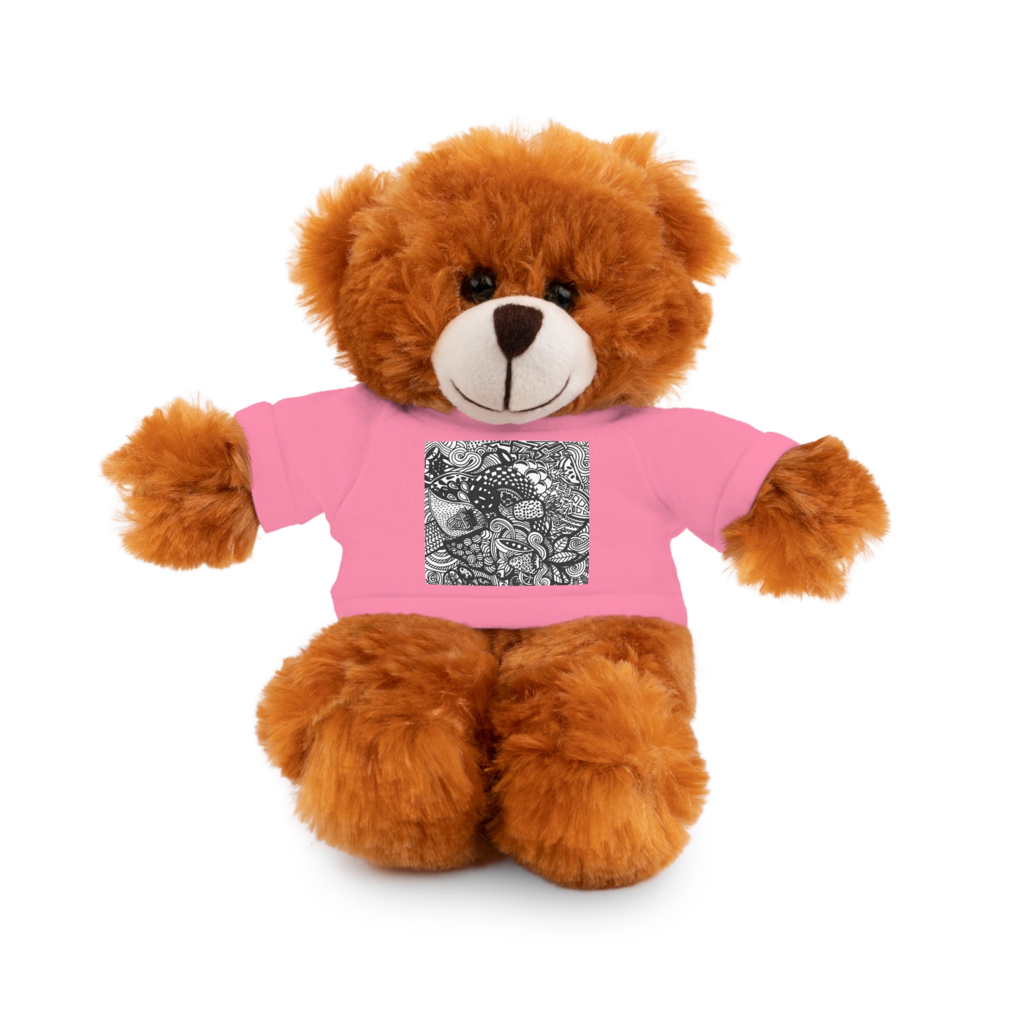 Black and White Zentangle Stuffed Animal Gift with Printed Tee
