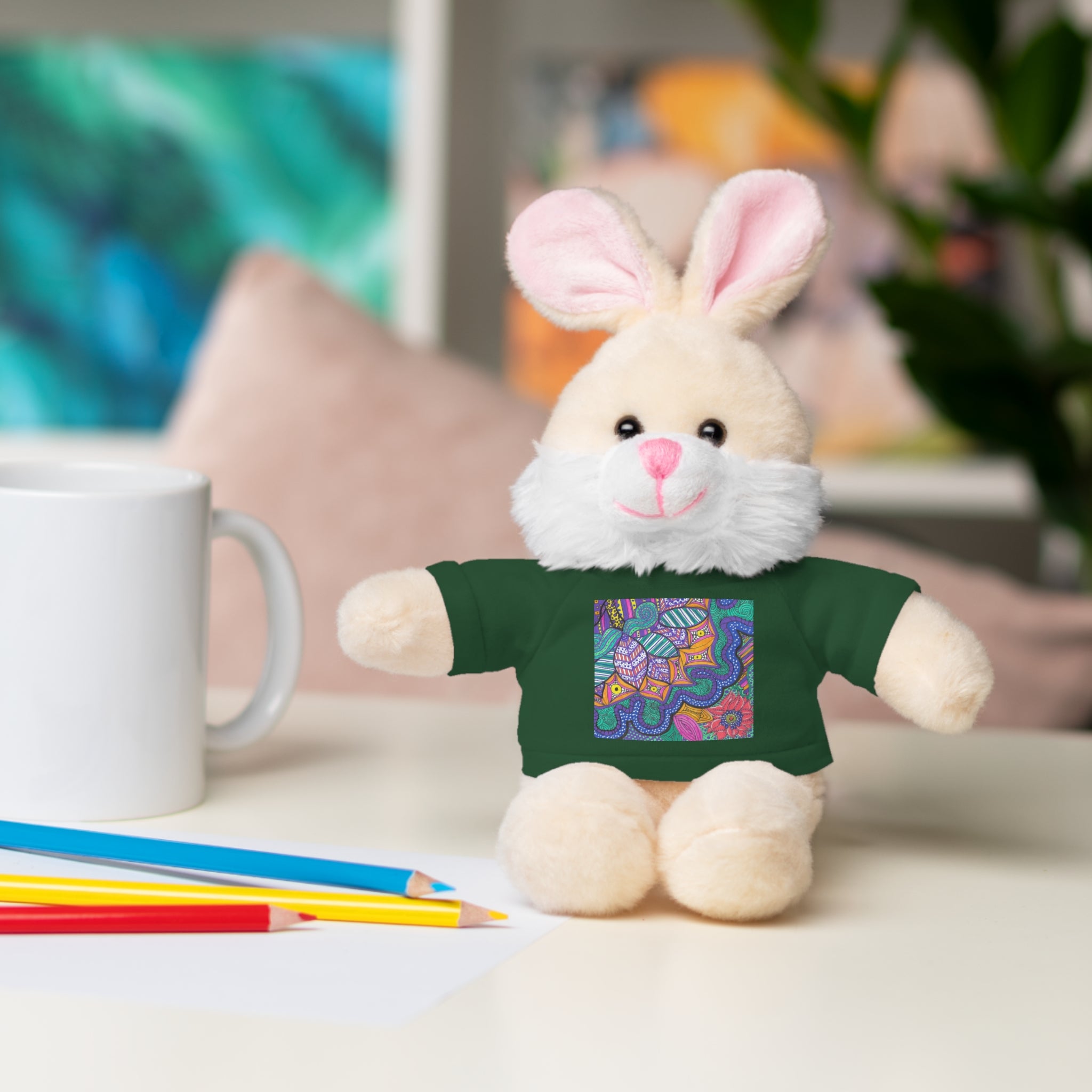Spring Easter stuffed animal with printed tee
