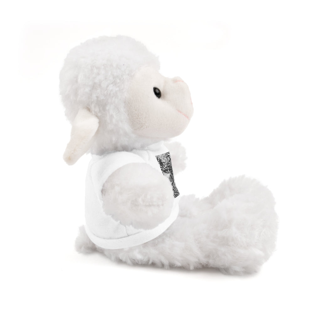 Black and White Zentangle Stuffed Animal Gift with Printed Tee