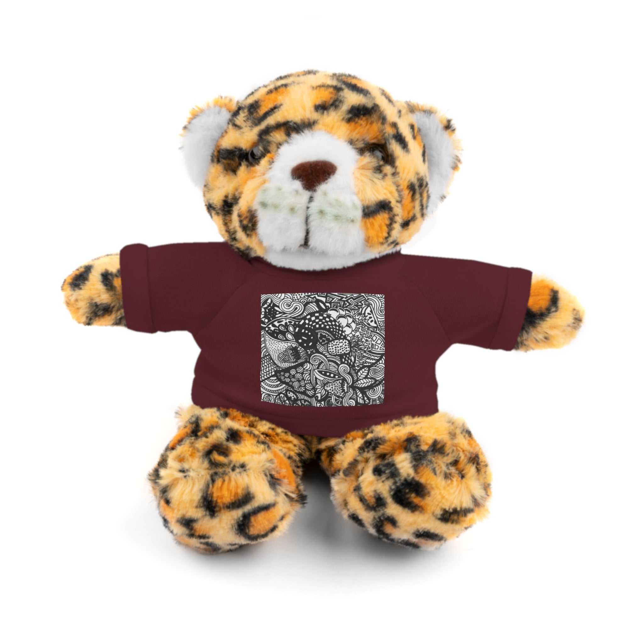 Black and White Zentangle Stuffed Animal Gift with Printed Tee