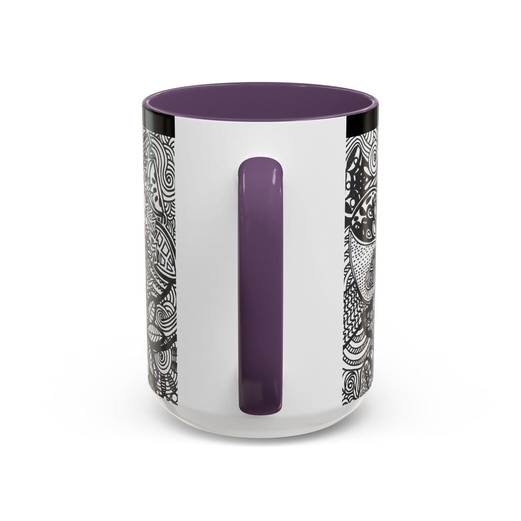 Black and White Doodle Pattern Accent Coffee Mug | 11oz 15oz