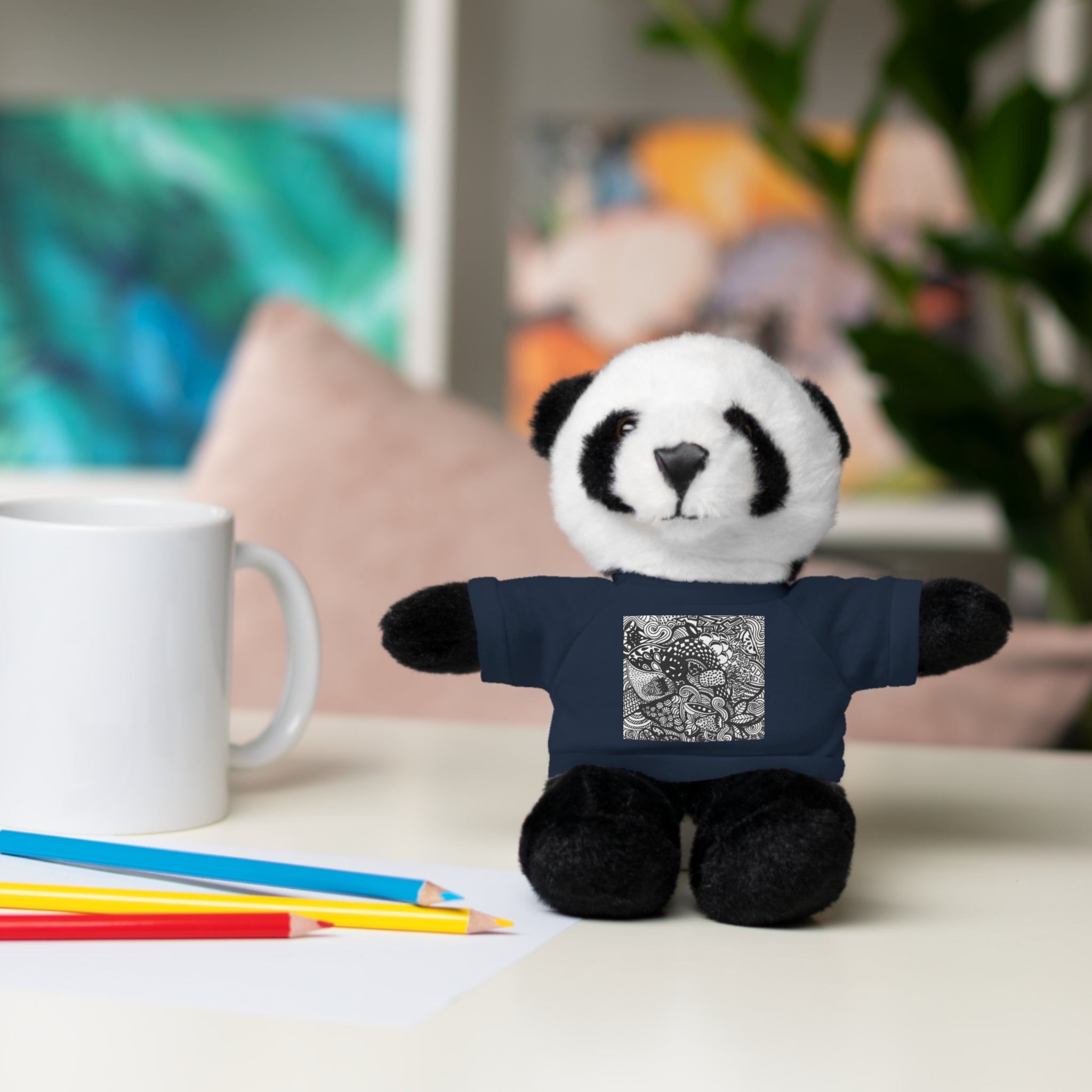 Black and White Zentangle Stuffed Animal Gift with Printed Tee