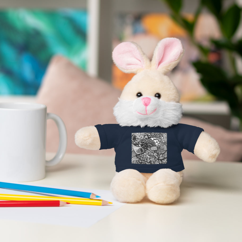 Black and White Zentangle Stuffed Animal Gift with Printed Tee