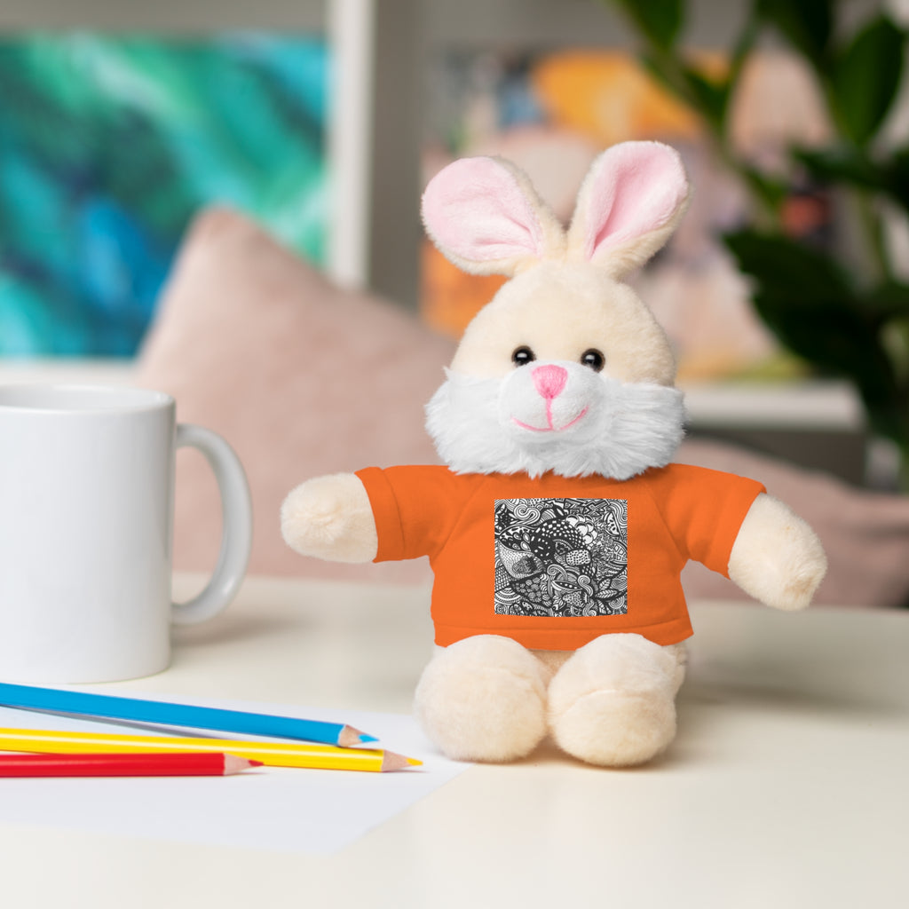Black and White Zentangle Stuffed Animal Gift with Printed Tee