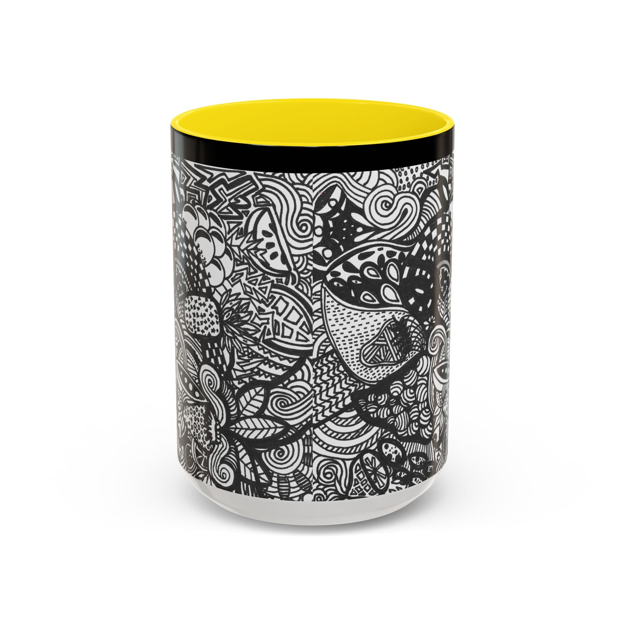 Black and White Doodle Pattern Accent Coffee Mug | 11oz 15oz