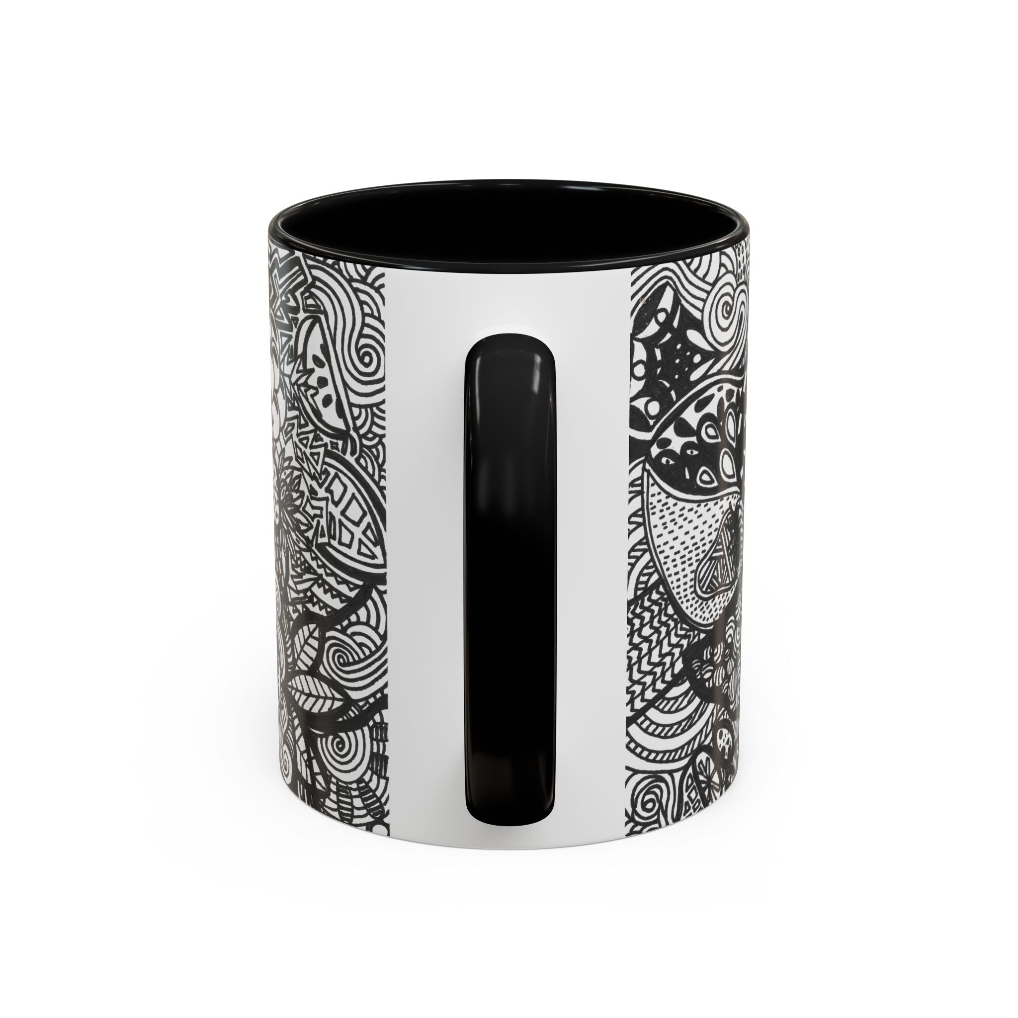 Black and White Doodle Pattern Accent Coffee Mug | 11oz 15oz
