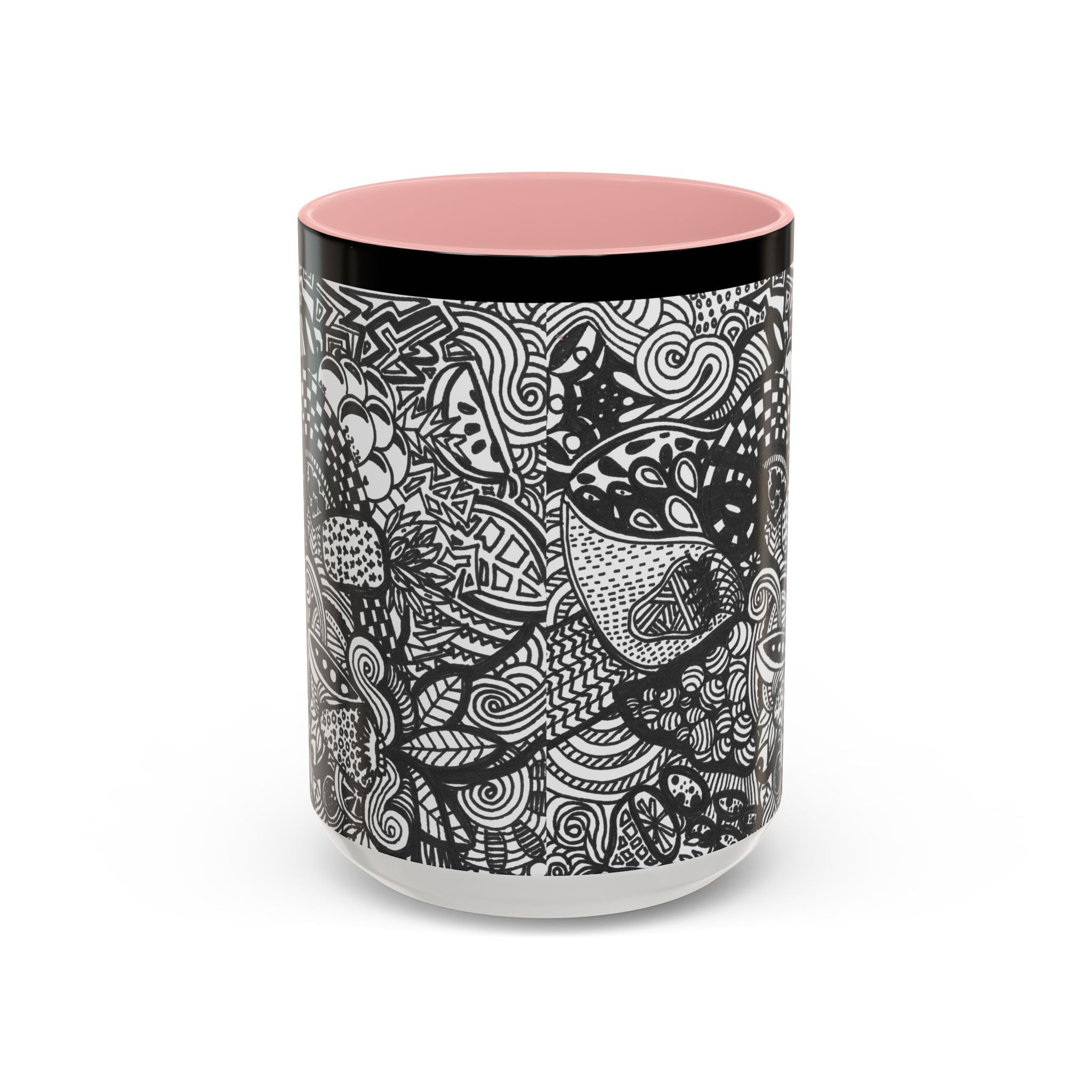 Black and White Doodle Pattern Accent Coffee Mug | 11oz 15oz