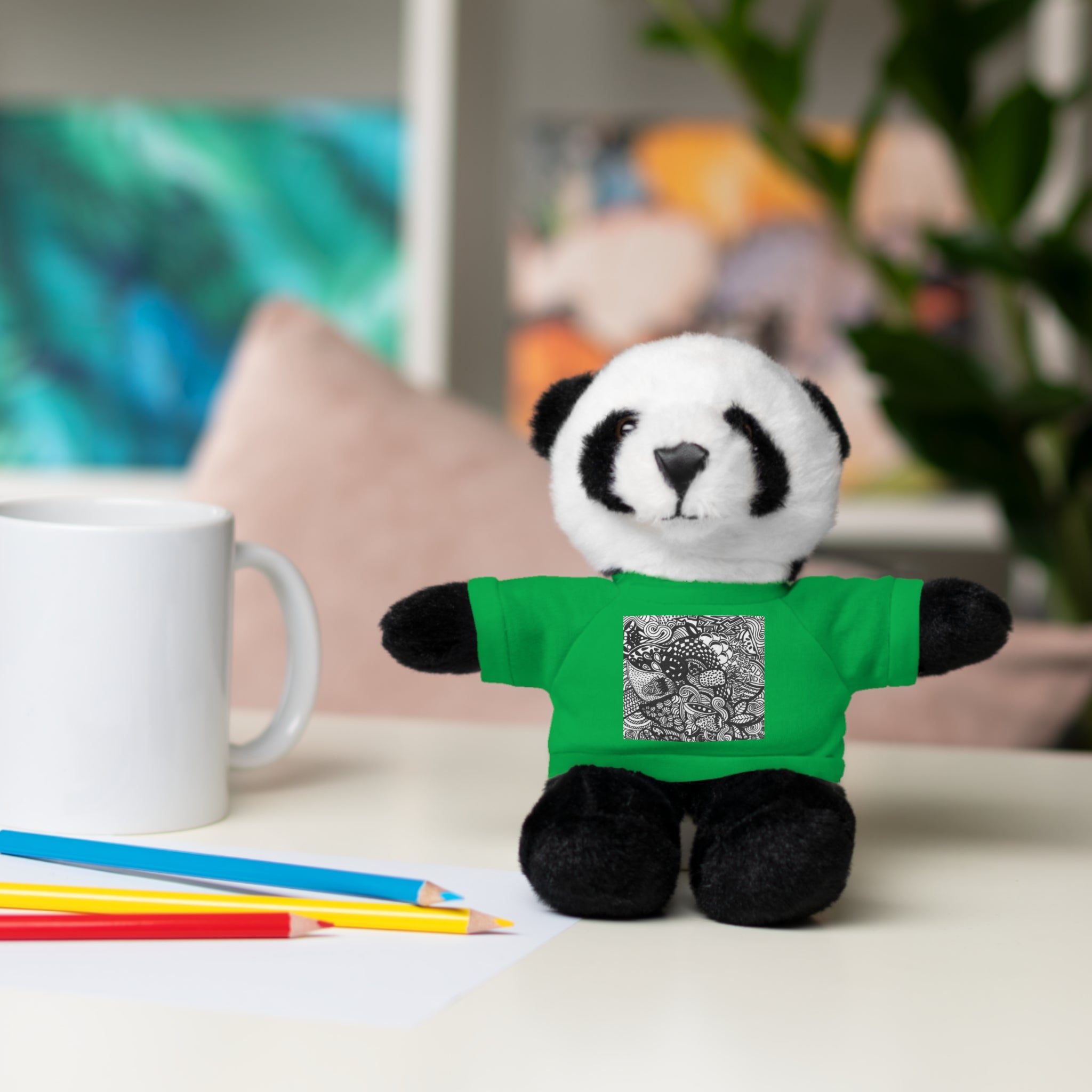 Black and White Zentangle Stuffed Animal Gift with Printed Tee
