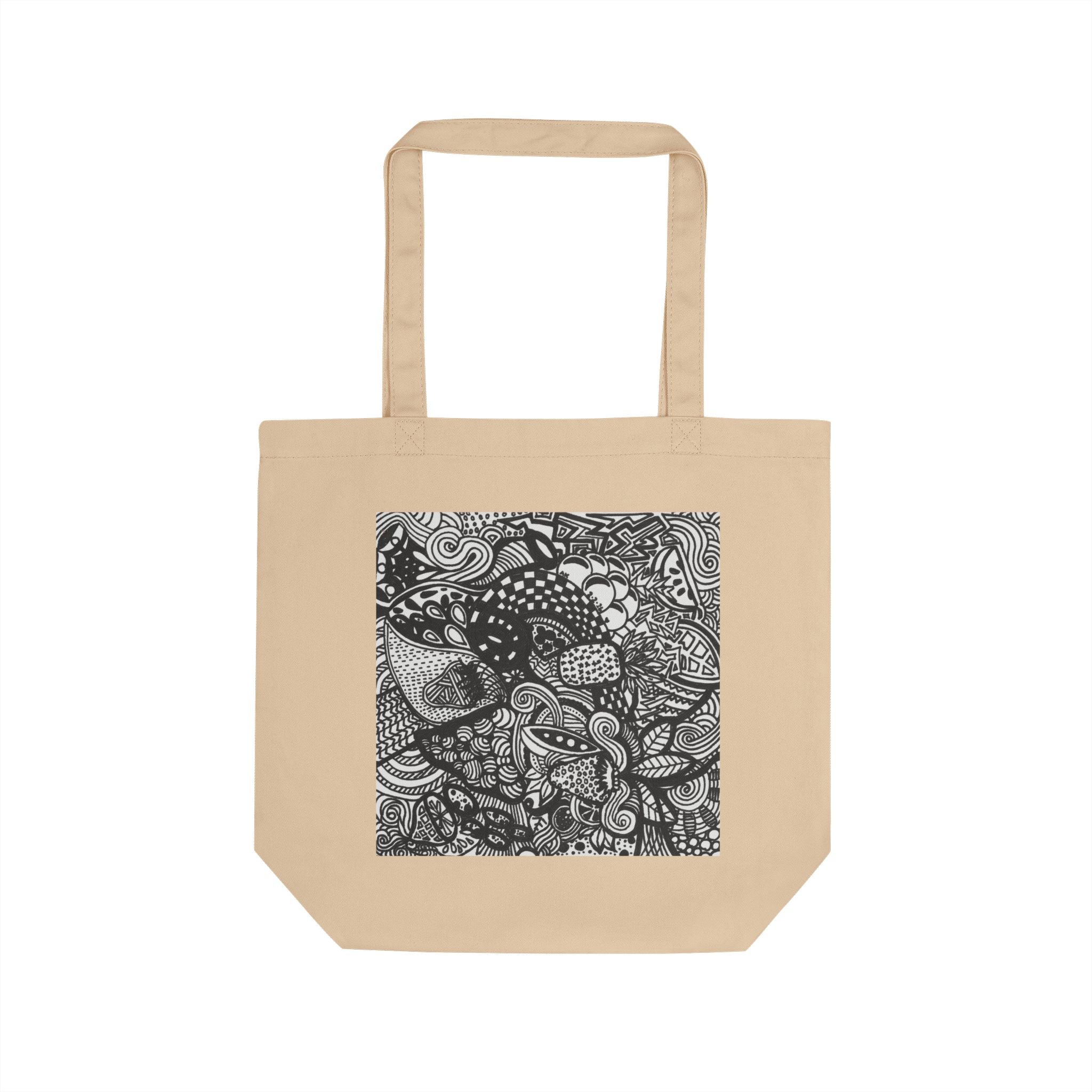Black and White Doodle Pattern Eco Tote Bag | Hand-Drawn Zentangle Square