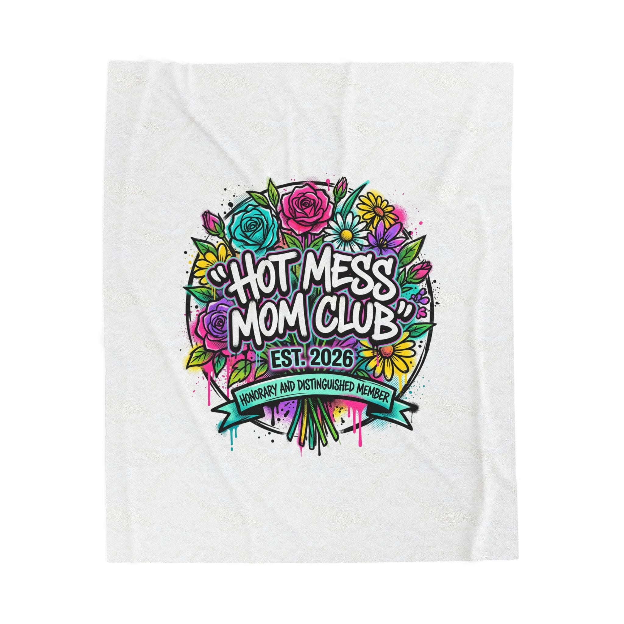 Hot Mess Mom Club Velveteen Plush Blanket | Mother’s Day minimalist typographic mom décor