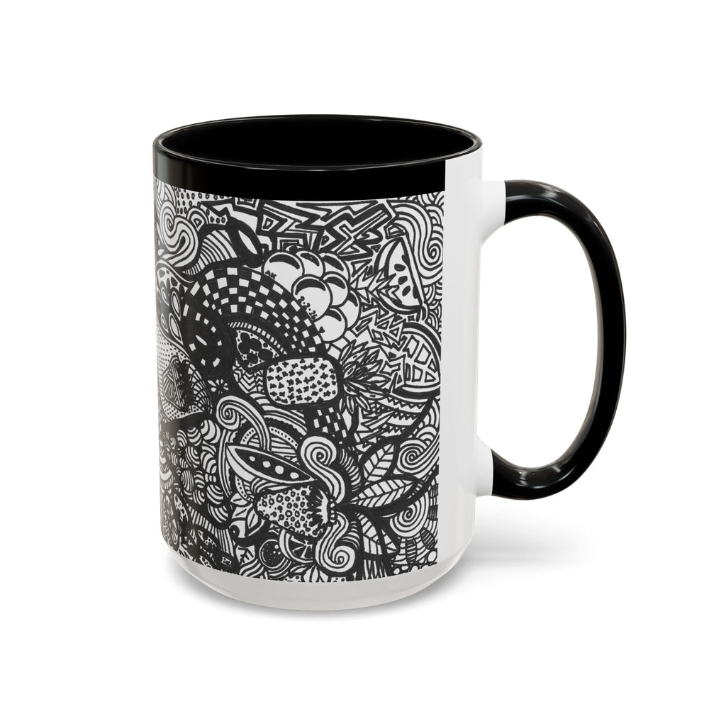 Black and White Doodle Pattern Accent Coffee Mug | 11oz 15oz