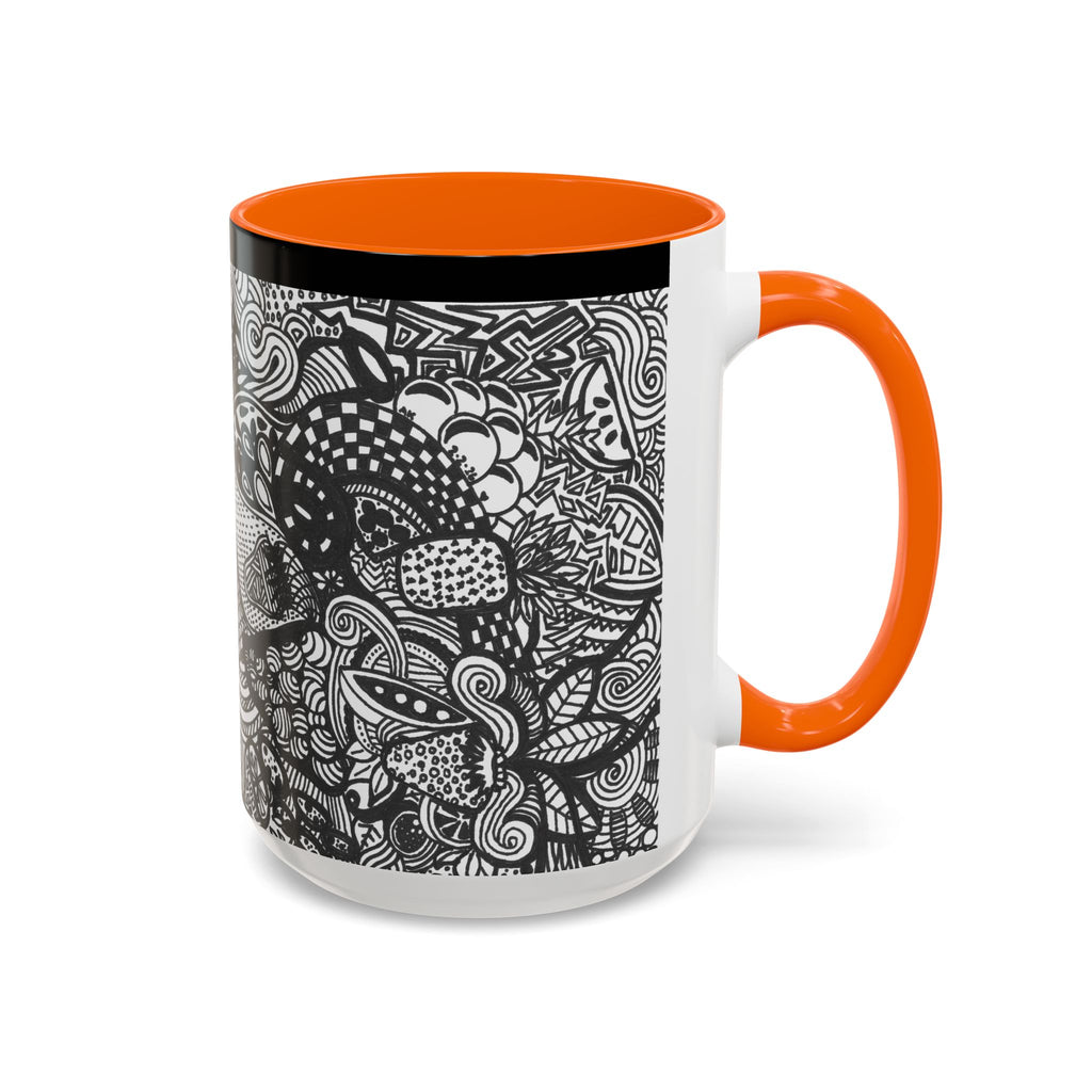 Black and White Doodle Pattern Accent Coffee Mug | 11oz 15oz