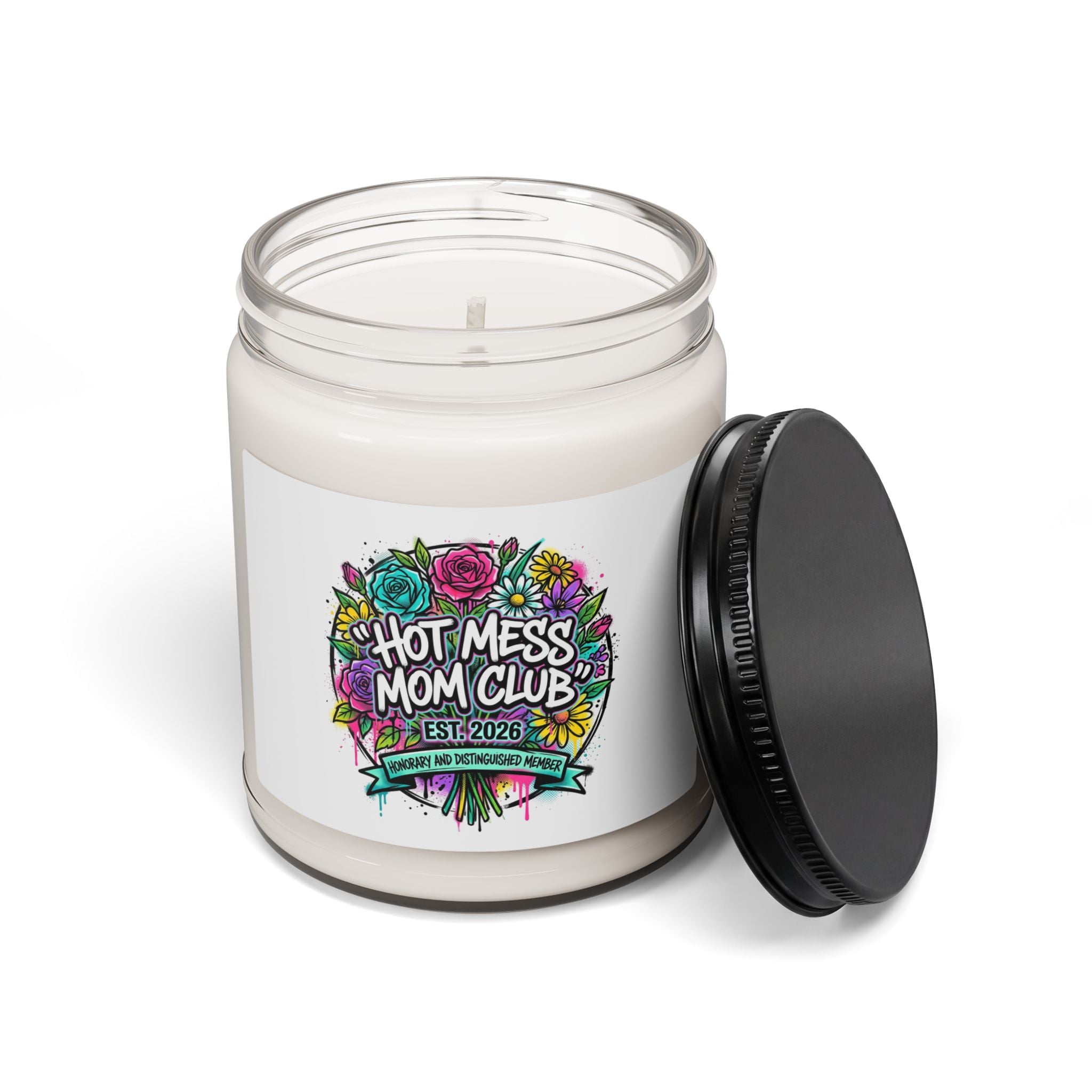 Hot Mess Mom Club Candle | Mother's Day minimalist typographic mom soy candle
