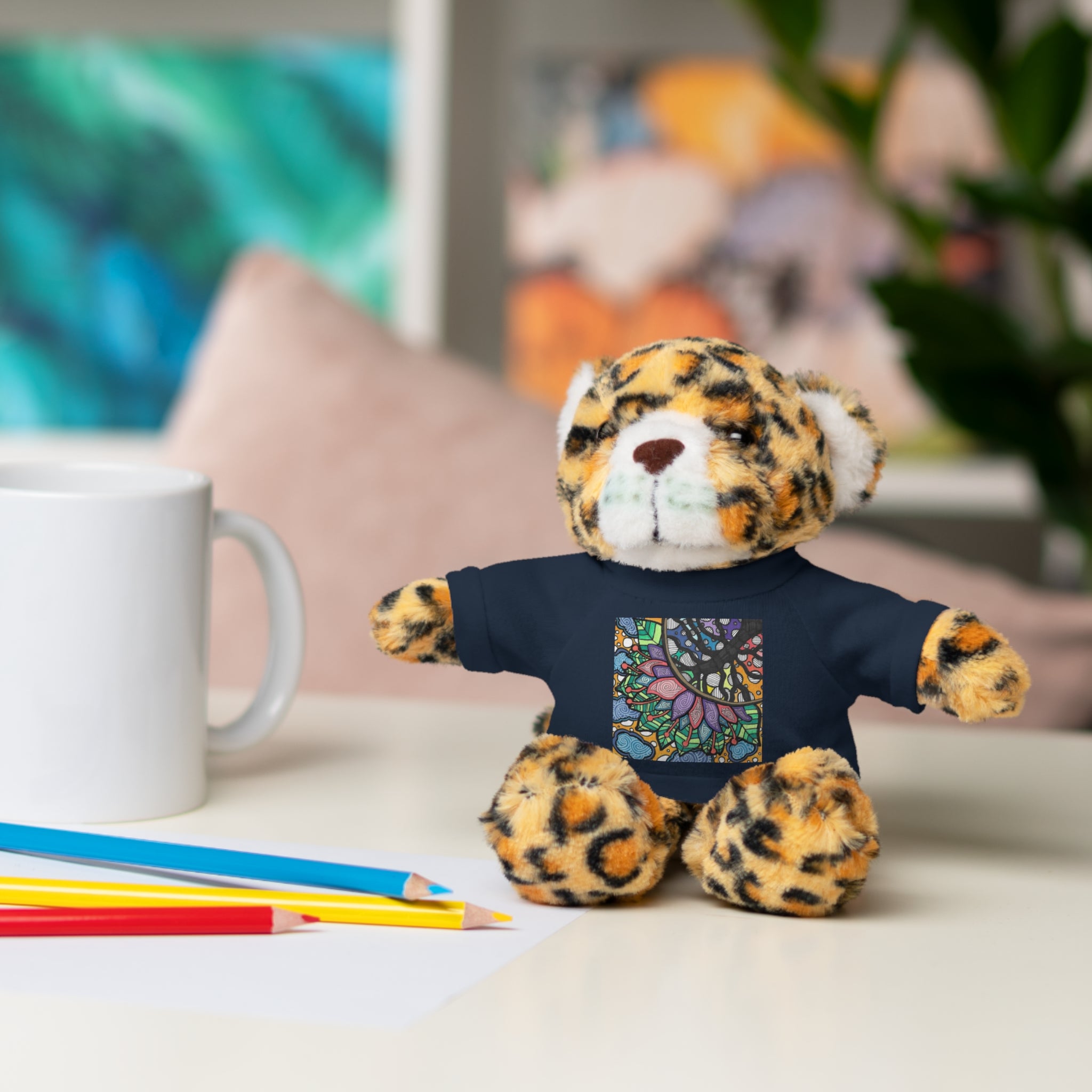 Colorful Tree of Growth stuffed animal with printed tee